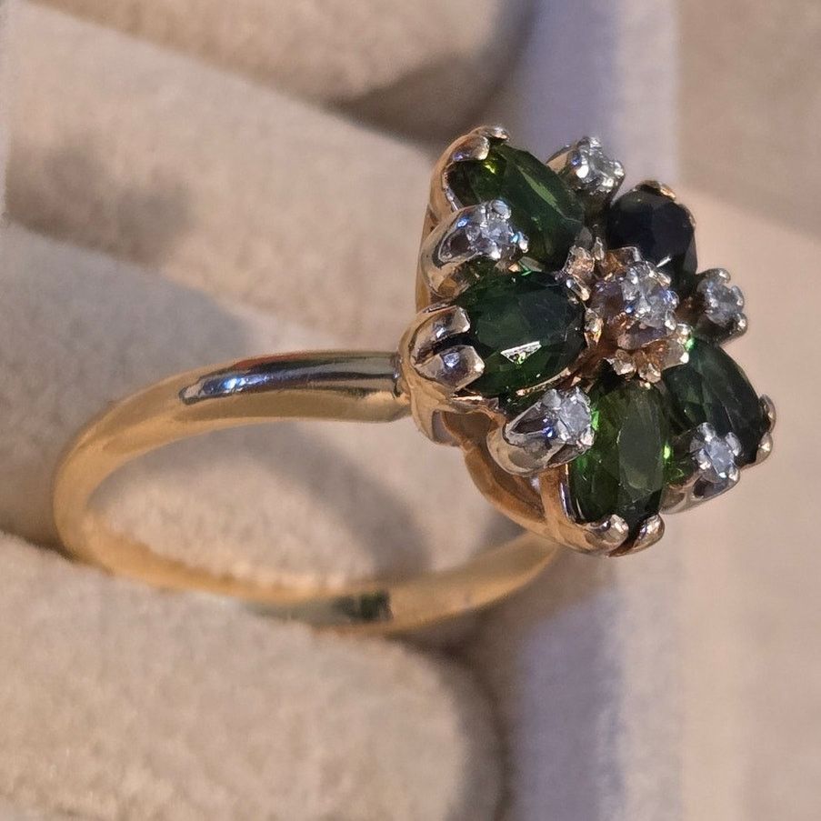 Hysteric Glamour 14K Yellow Gold Green Tourmaline & Diamond Daisy Cluster Size ONE SIZE - 17 Thumbnail