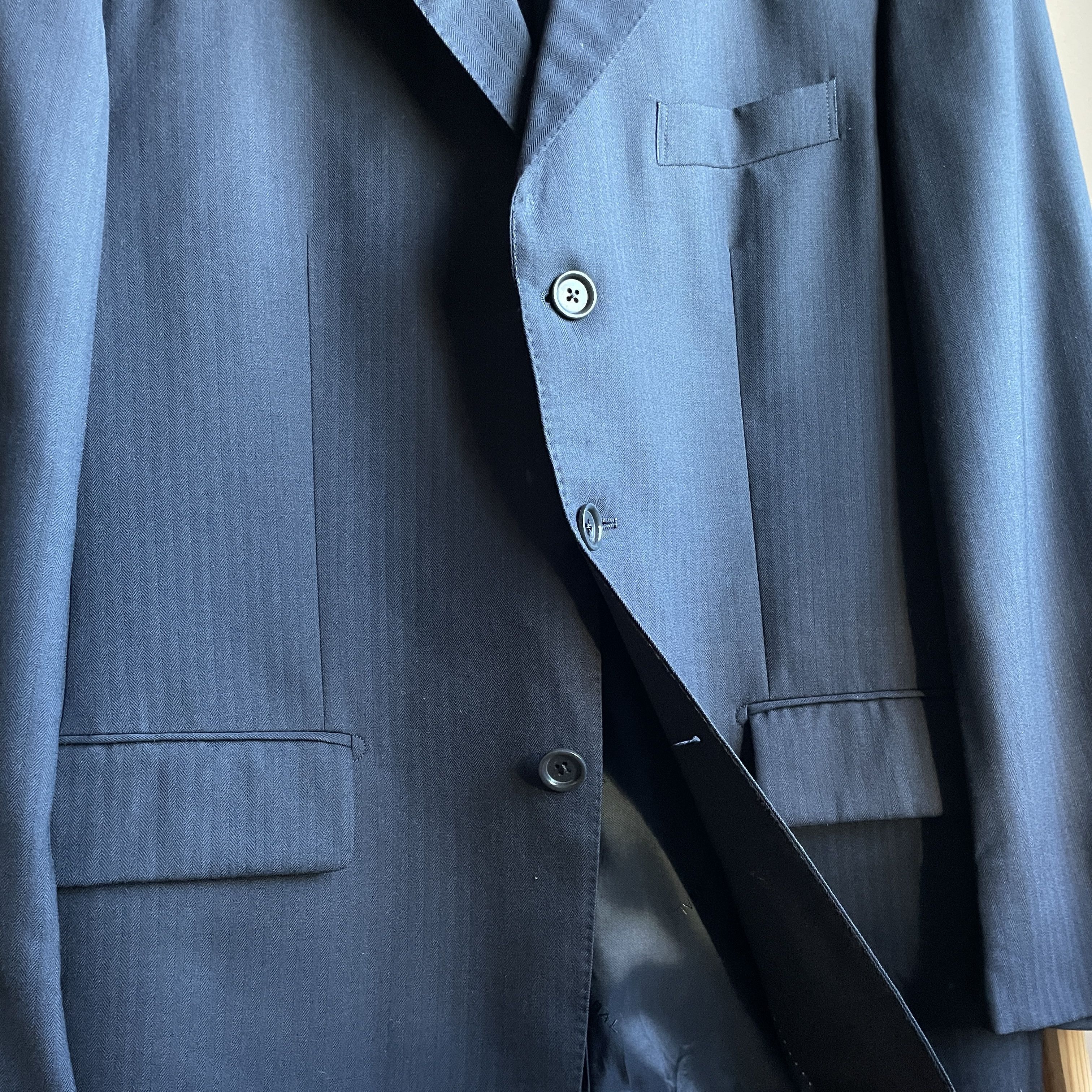 SCABAL Scabal Herringbone Wool 3 Button Wool Navy Suit Size EUR 50 Size 40R - 8 Thumbnail