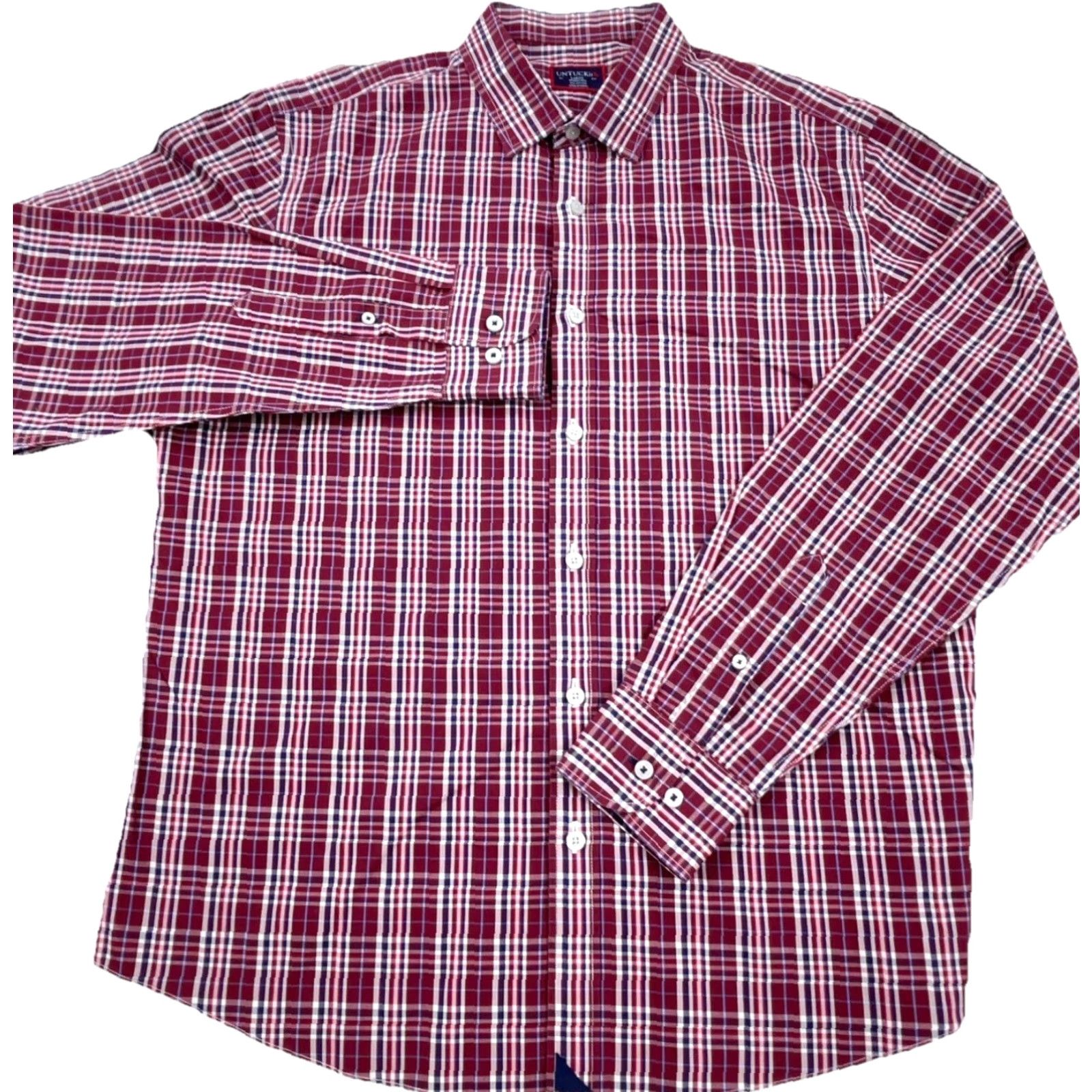 UNTUCKit UNTUCKit Shirt Men L Red Plaid Dress Poplin Lightweight Button-Up Casual Snap Free Size 42R - 2 Thumbnail