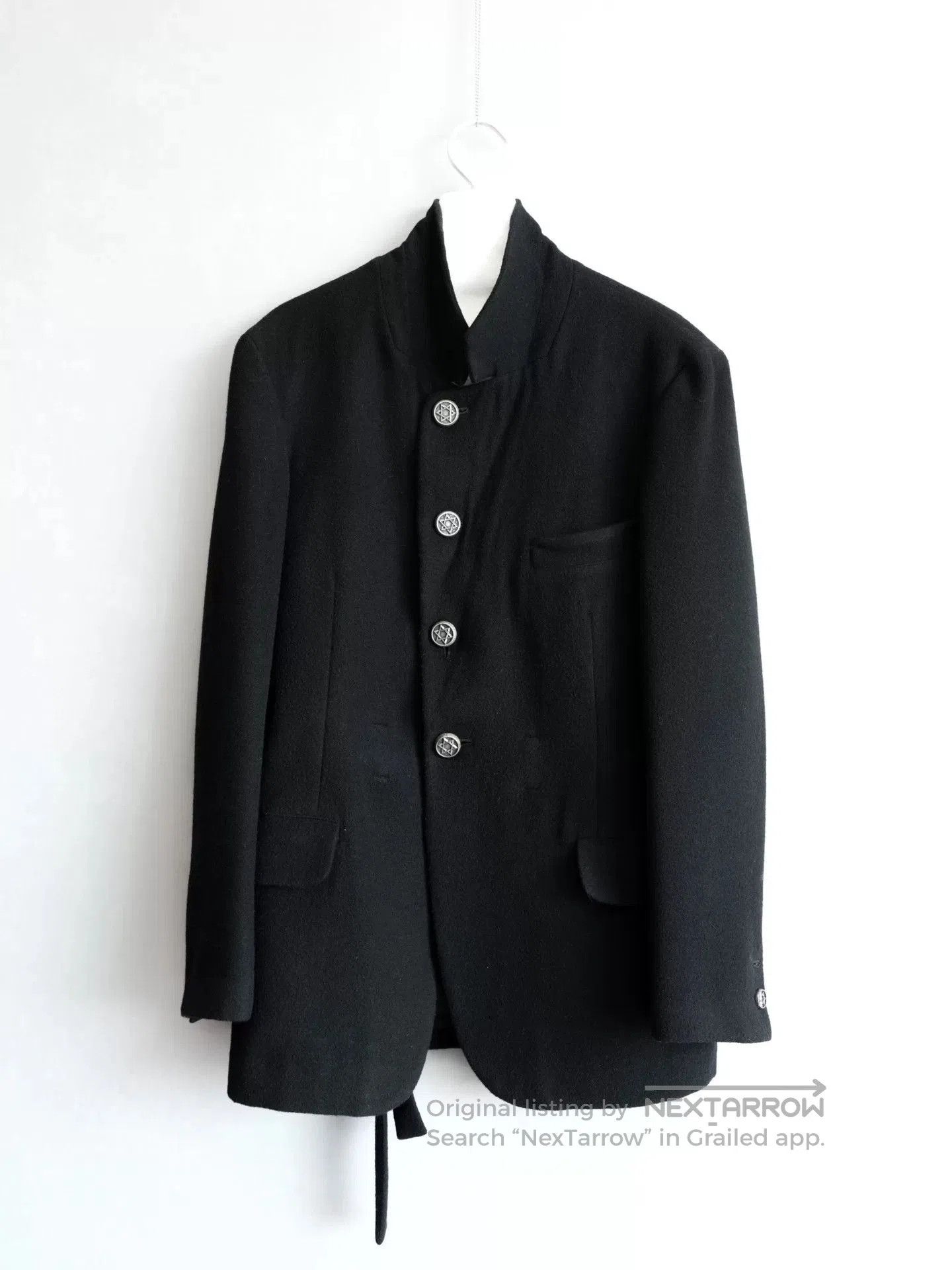 yohji yamamoto black jacket with silver buttons.