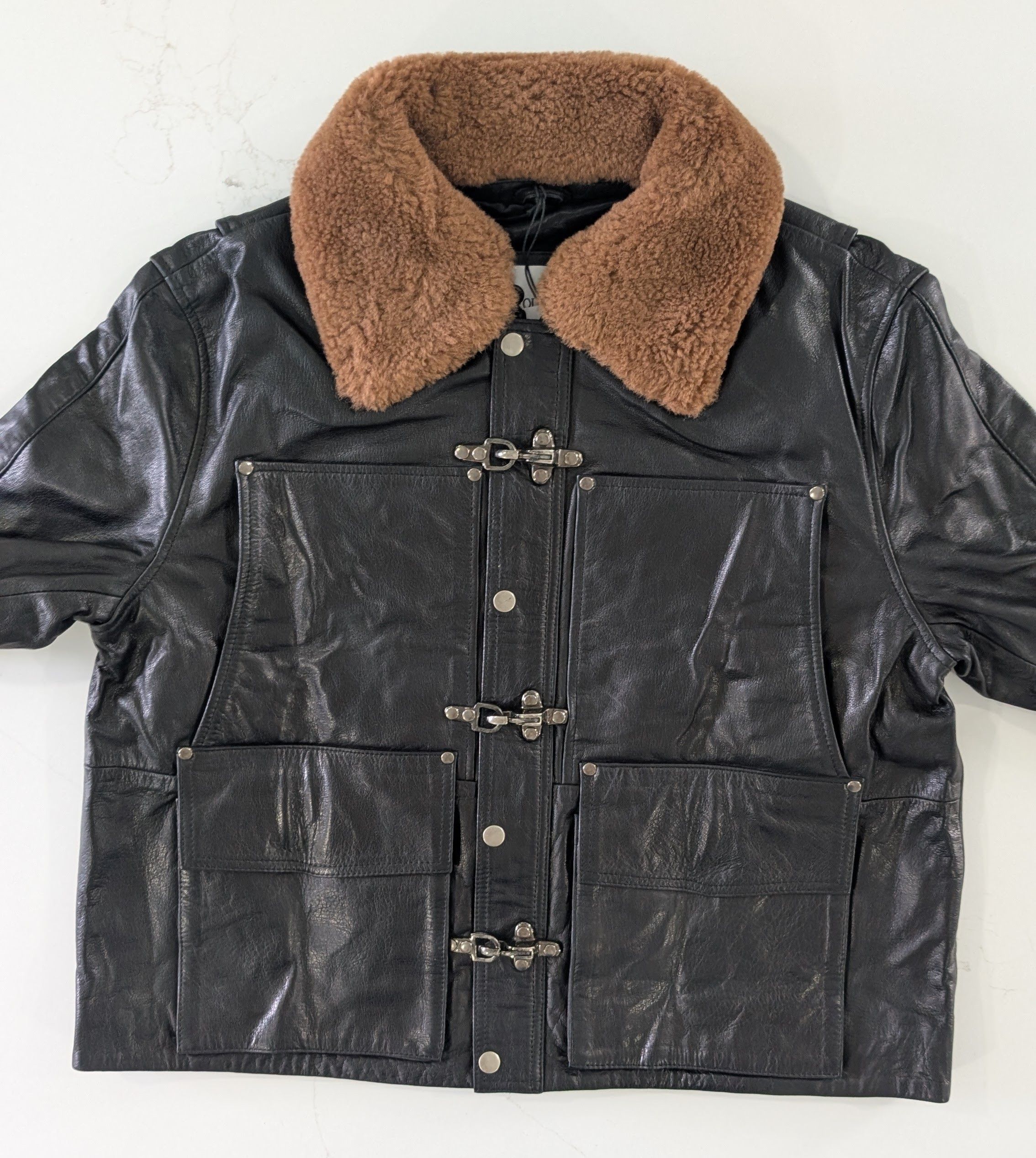 Other FOUND Leather Fireman Jacket Utility Coat Large Size US L / EU 52-54 / 3 - 3 Thumbnail