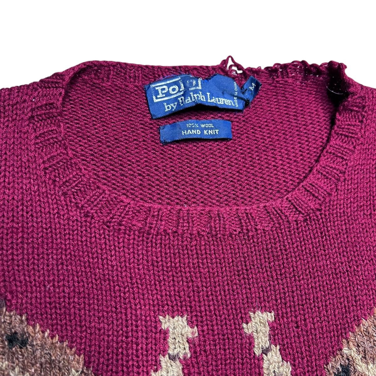 Polo Ralph Lauren × Vintage 1990s Polo Ralph Lauren Horse Horseshoe Hand Knit Sweater Size US M / EU 48-50 / 2 - 3 Thumbnail