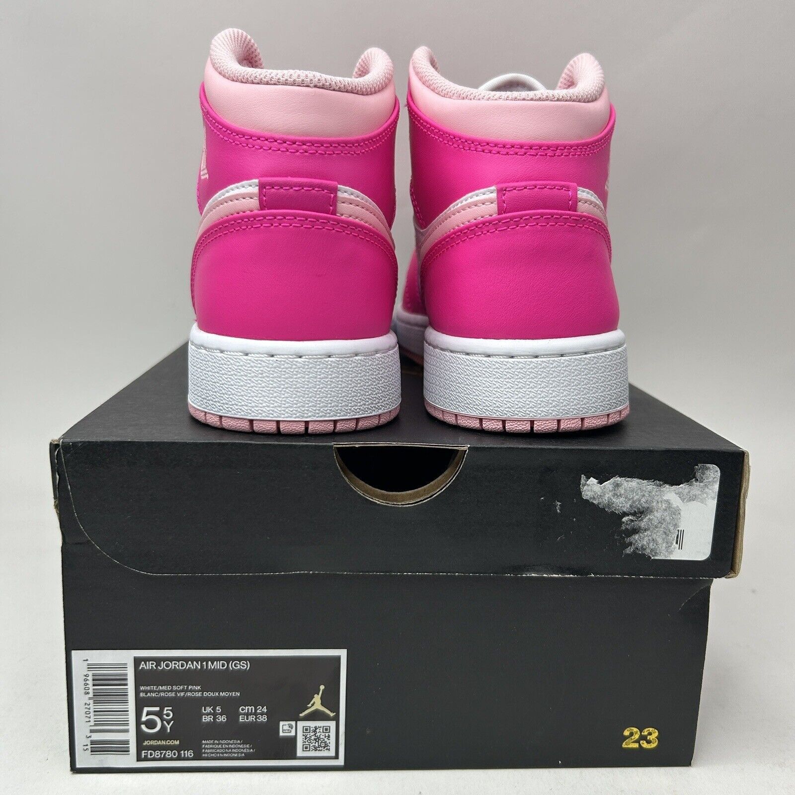 Nike Nike Air Jordan 1 Mid GS “Fierce Pink/Barbie” Size US 7 / IT 37 - 4 Thumbnail