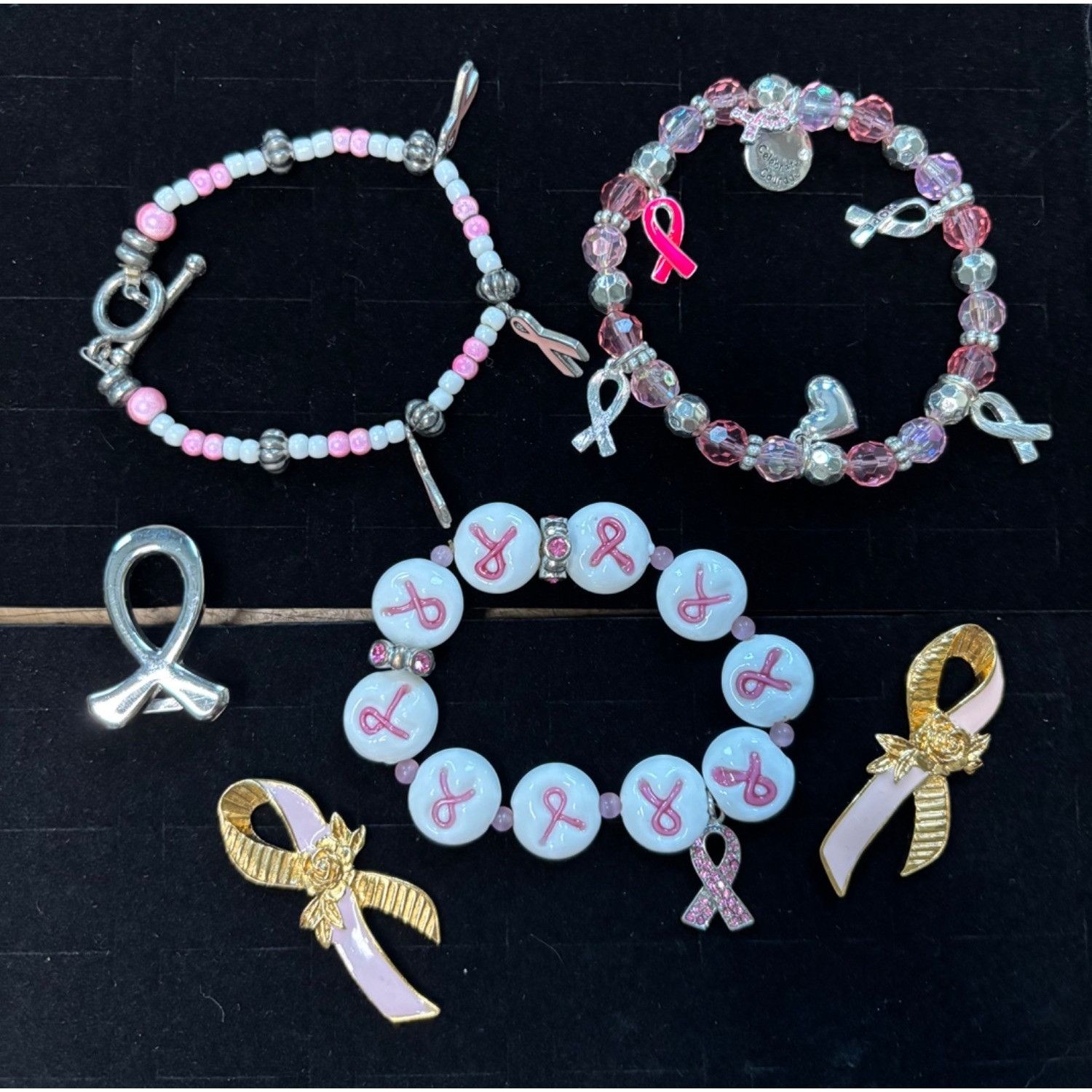 Breast Cancer Awareness Jewelry Set With Bracelets Brooches in Pink, Women's