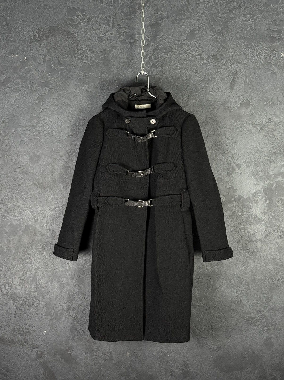 Prada 2000s Prada Women’s Black Buckled Wool Long Duffle Coat Size S / US 4 / IT 40 - 3 Thumbnail