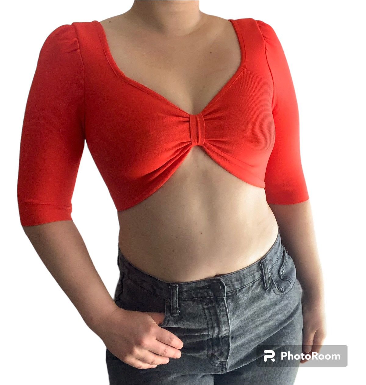 Designer Peplum Style Red Mid-Sleeve Crop Top Size M / US 6-8 / IT 42-44 - 1 Thumbnail