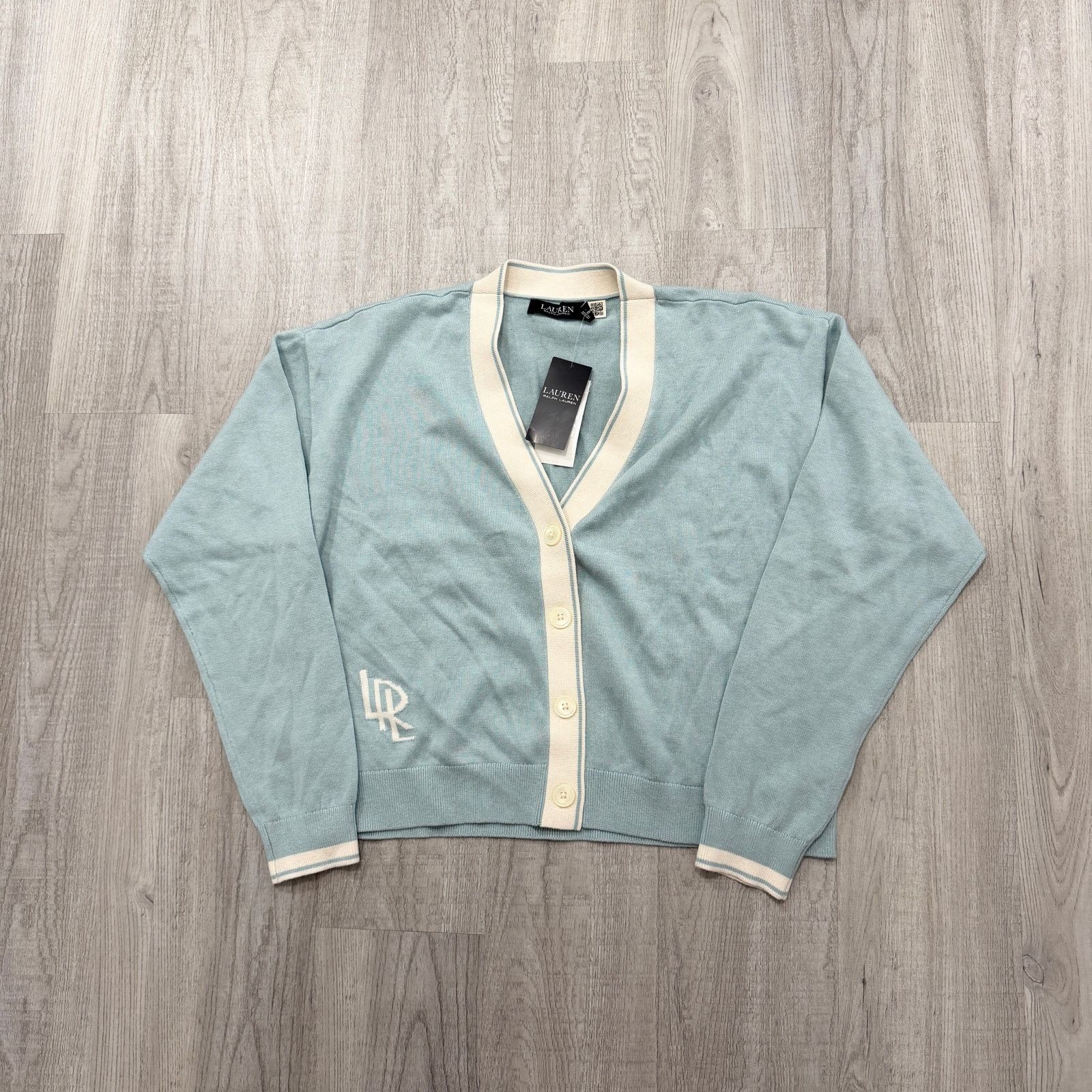Lauren Ralph Lauren Two-Tone Cotton Blend Cardigan Large