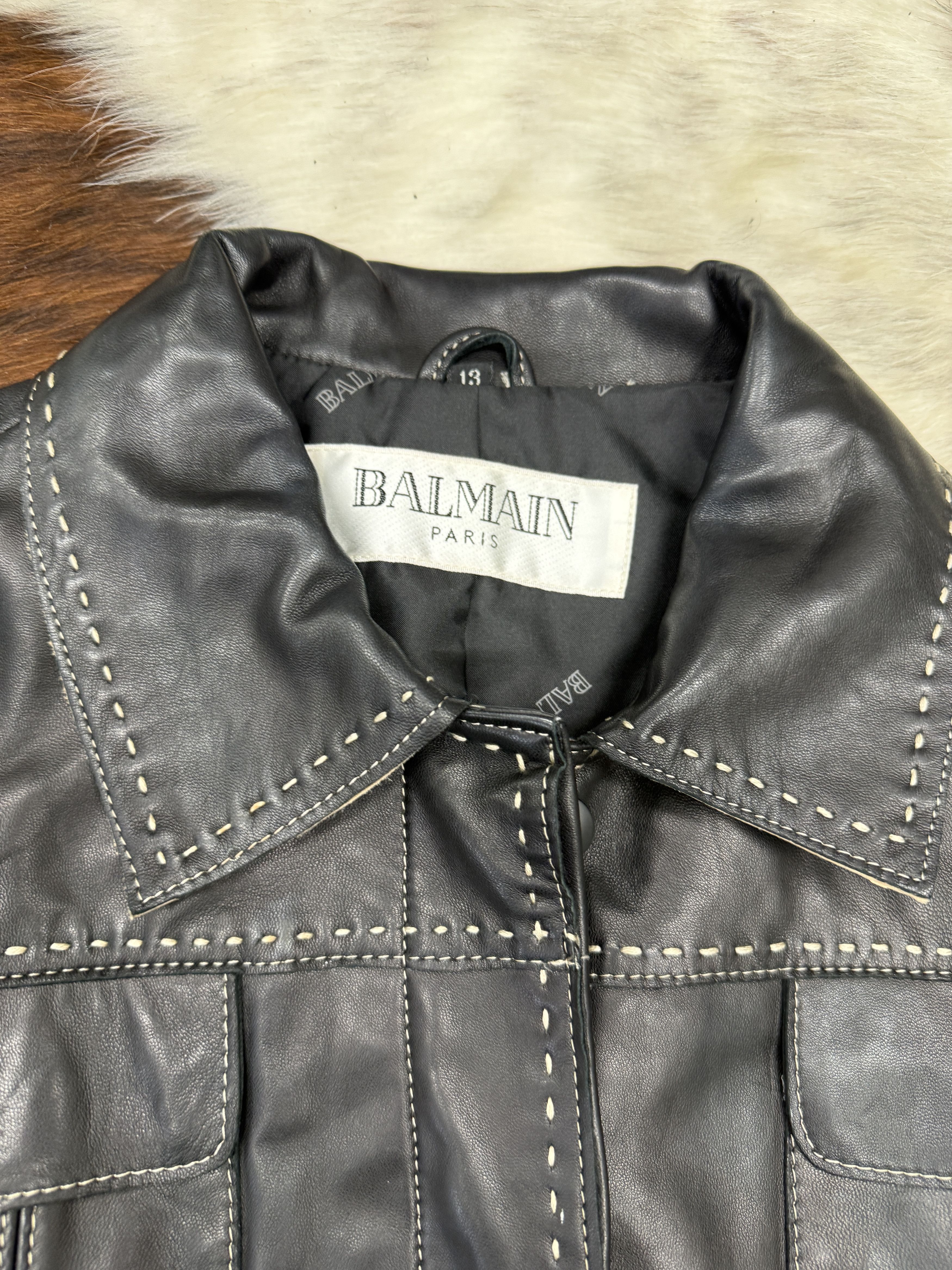 Balmain 90s Balmain White Stich lamb Leather Jacket Size US S / EU 44-46 / 1 - 3 Thumbnail