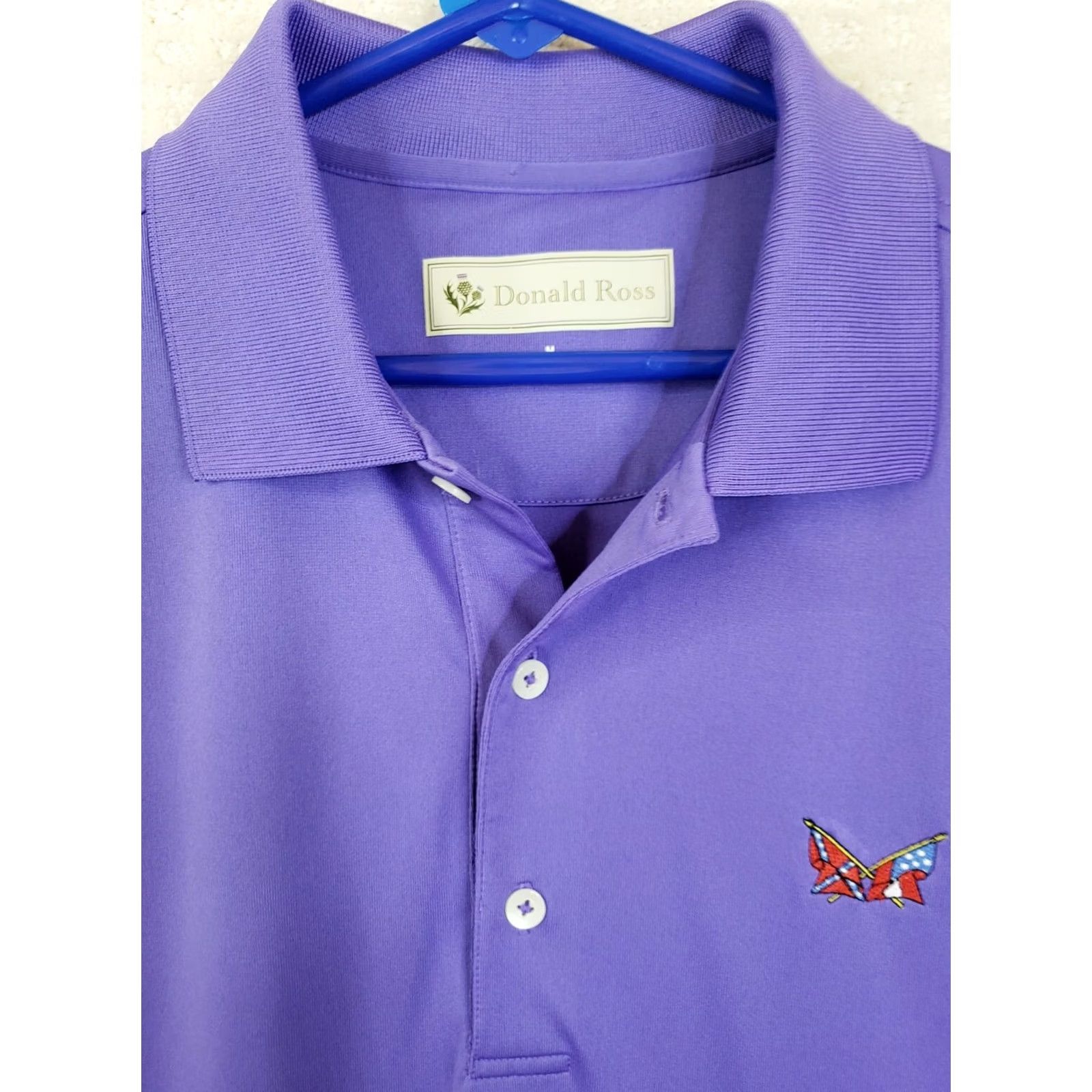 Vintage Donald Ross Sport Polo Shirt Men's M Purple Geometric Logo Flags Polo Golf Polo Shirt Mens M Purple Size US M / EU 48-50 / 2 - 4 Thumbnail