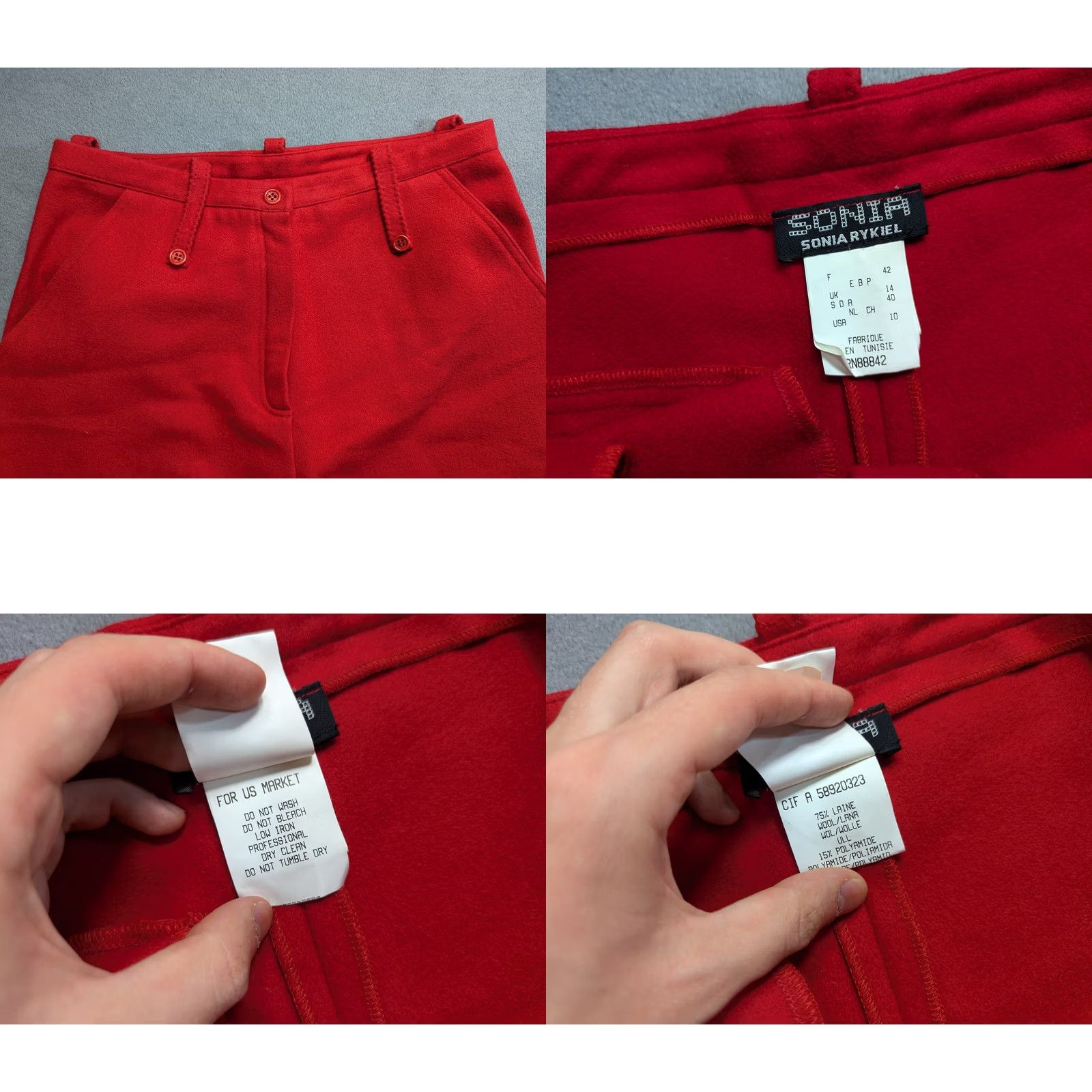 Vintage Sonia Rykiel Wool Pants US 10 Red Dress Pants Women 10 Wool Size 32" / US 10 / IT 46 - 8 Thumbnail