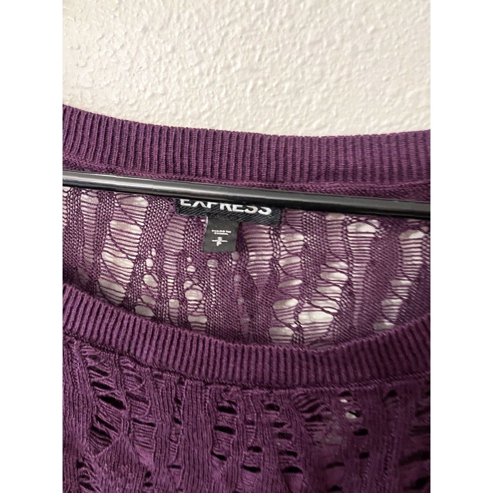 Express VINTAGE Express Women's Sweater Tunic Crocheted Short Sleeve Lightweight Fall Spring Summer Winter Relaxed Size S Purple Clothing Size S / US 4 / IT 40 - 2 Thumbnail