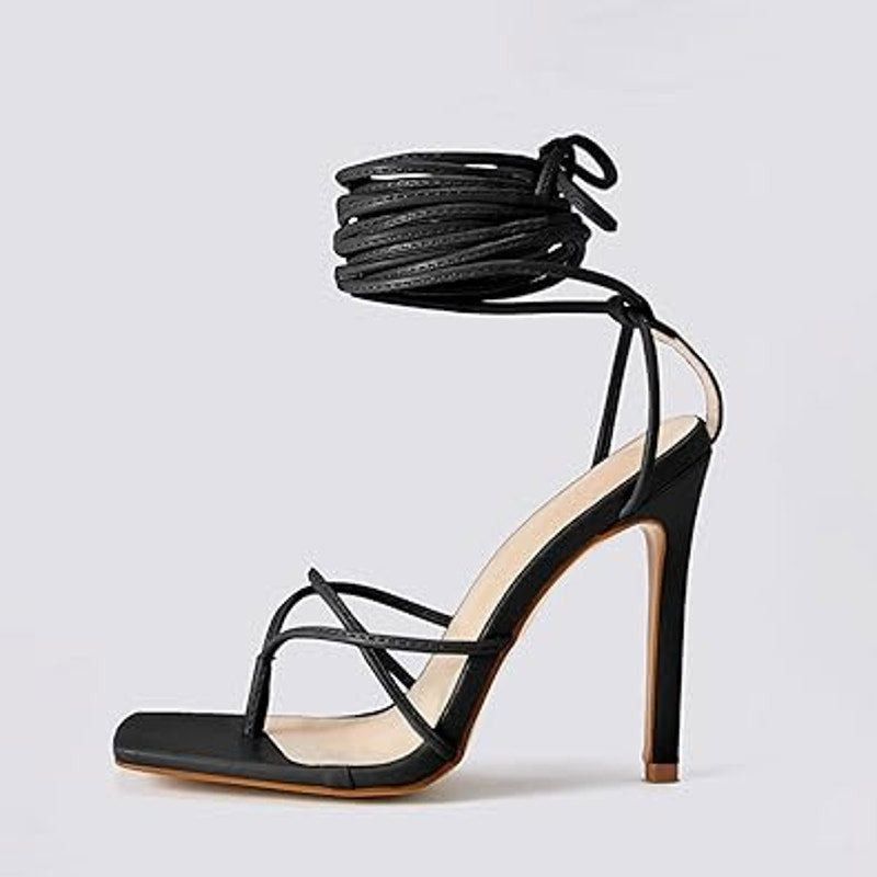 Other PiePieBuy Women's Size 9 Black Lace Up 4.5" Heel Sandals Size US 9 / IT 39 - 2 Thumbnail