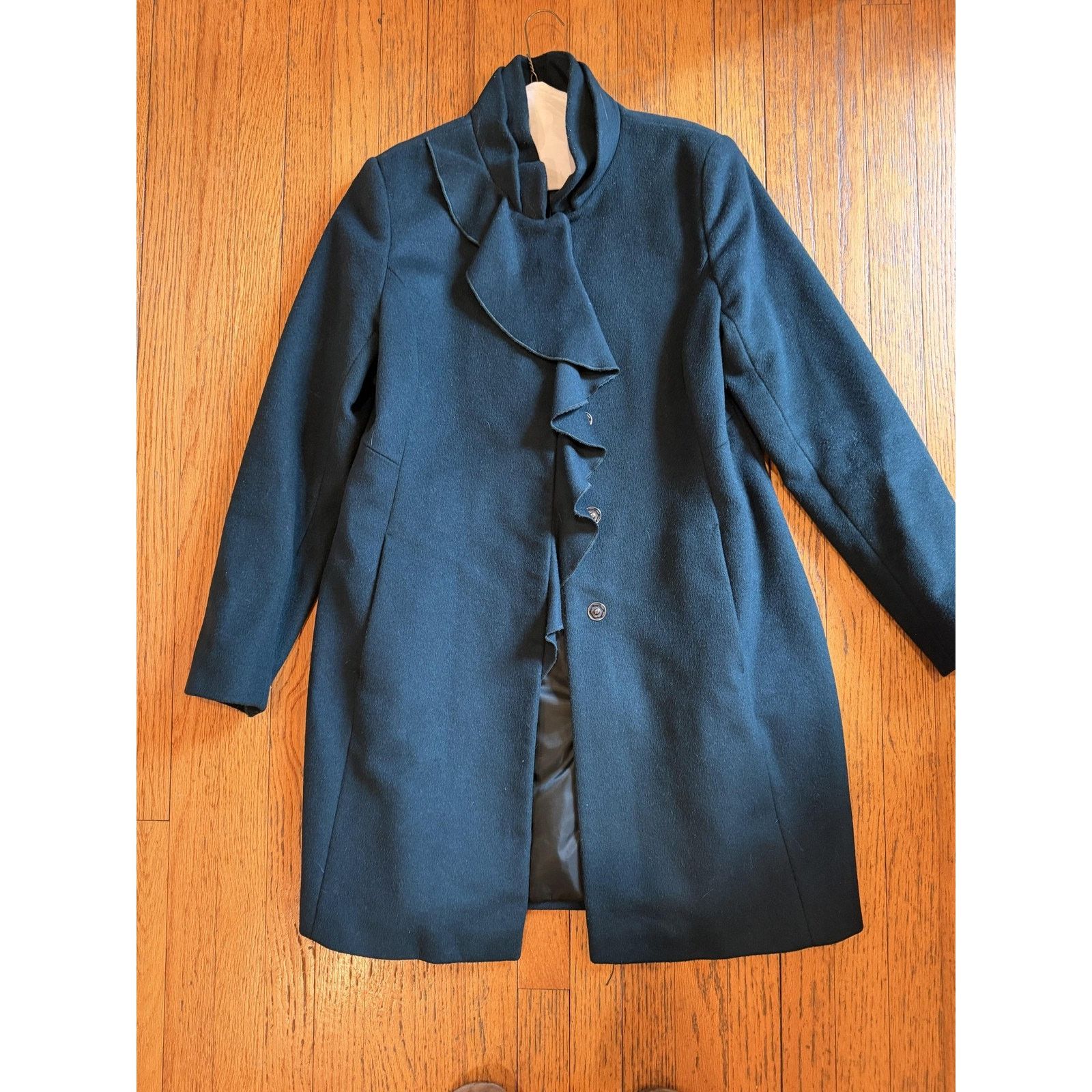 DKNY DKNY Coat 12 Green Wool Blend Ruffle Front Snap Button Long Size XL / US 12-14 / IT 48-50 - 1 Thumbnail