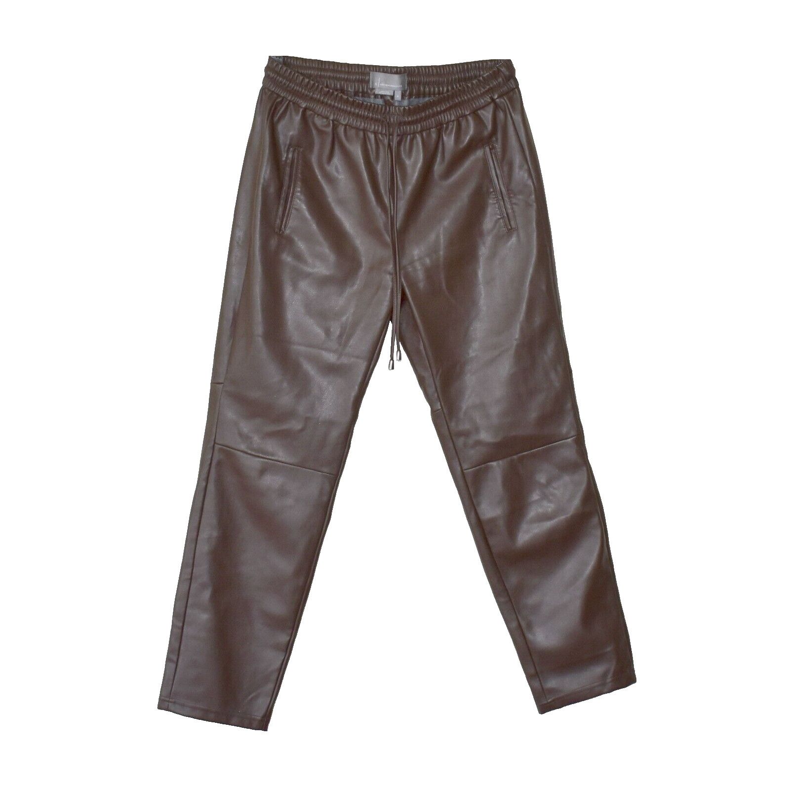 Anthropologie NEW BY ANTHROPOLOGIE Brown Faux Leather Elastic Pants Size S Size 28" / US 6 / IT 42 - 1 Thumbnail