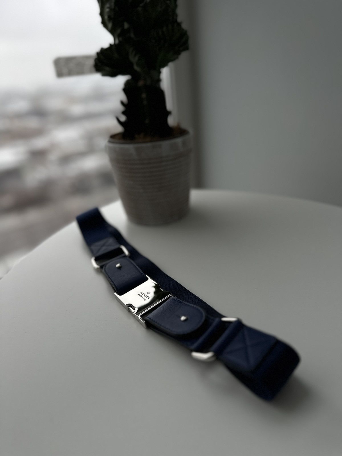 Gucci Gucci Web Canvas Black Leather Silver D Ring Buckle Belt men Size ONE SIZE - 2 Thumbnail