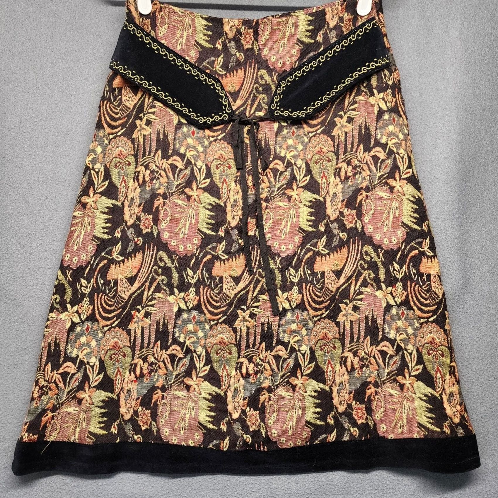 Vintage VINTAGE Mix Nouveau Skirt Womens Size 8 Black Floral A-Line Short Boho Western Womens Size 30" / US 8 / IT 44 - 2 Thumbnail