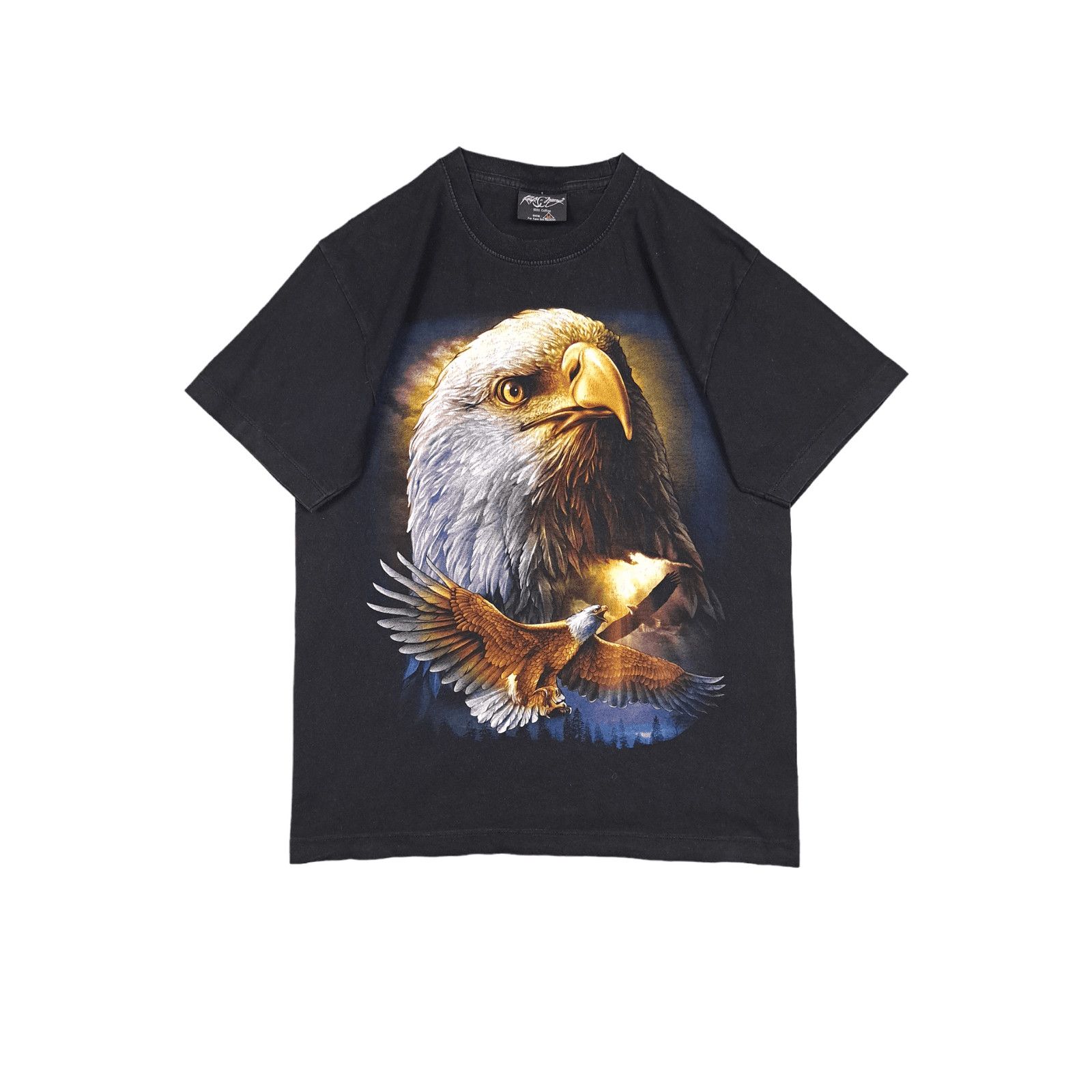 Vintage 90's Vintage Eagle Falcon Animal Print Black T-shirt M Size US M / EU 48-50 / 2 - 1 Thumbnail