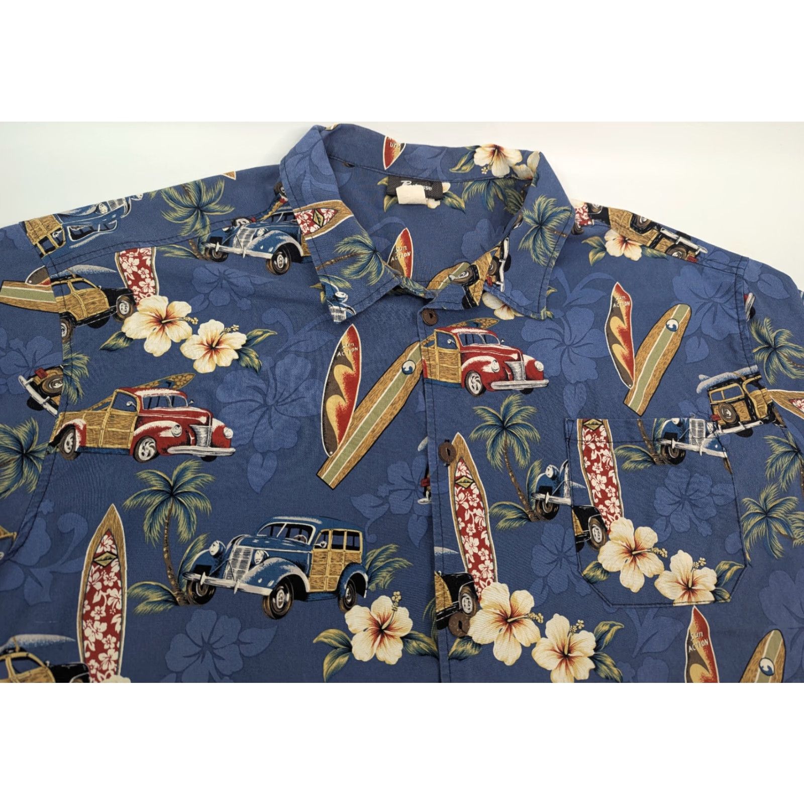 ALOHAS VINTAGE Reebesse Hawaiian Button Up Shirt Men 5XL Aloha Surf Floral Blue Cotton Short Sleeve Button-Down Size US XXL / EU 58 / 5 - 5 Thumbnail