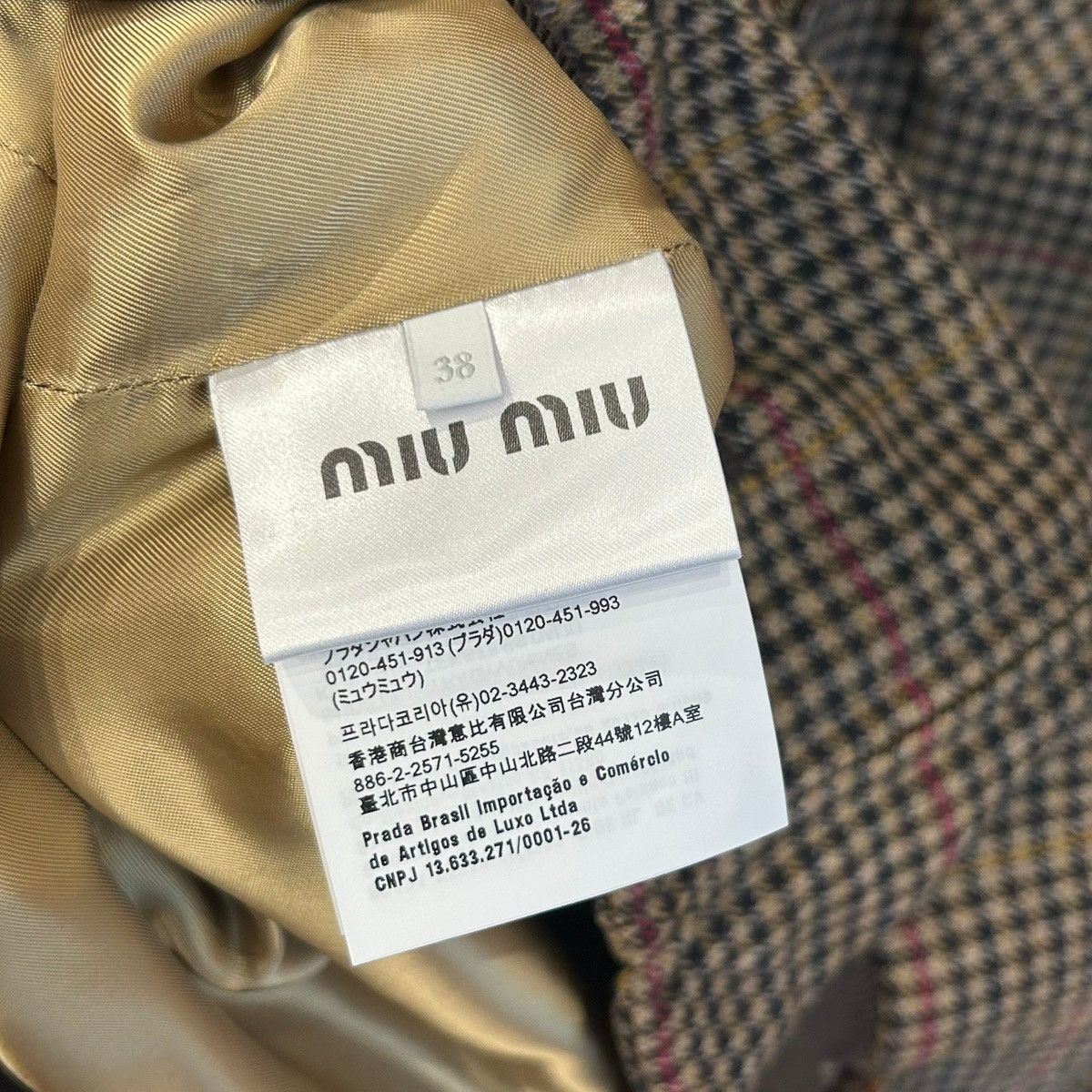 Miu Miu MIU MIU FW25 HOUNDSTOOTH CHECK BLOUSON JACKET ‘BROWN’ Size US L / EU 52-54 / 3 - 5 Thumbnail