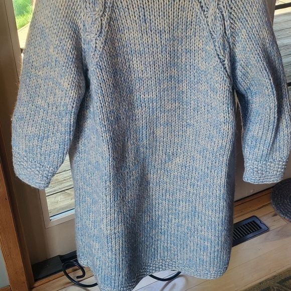 Vintage Vintage Handmade Pure Wool Blue Lined Heavy Knit Button-Down Size XL / US 12-14 / IT 48-50 - 2 Thumbnail