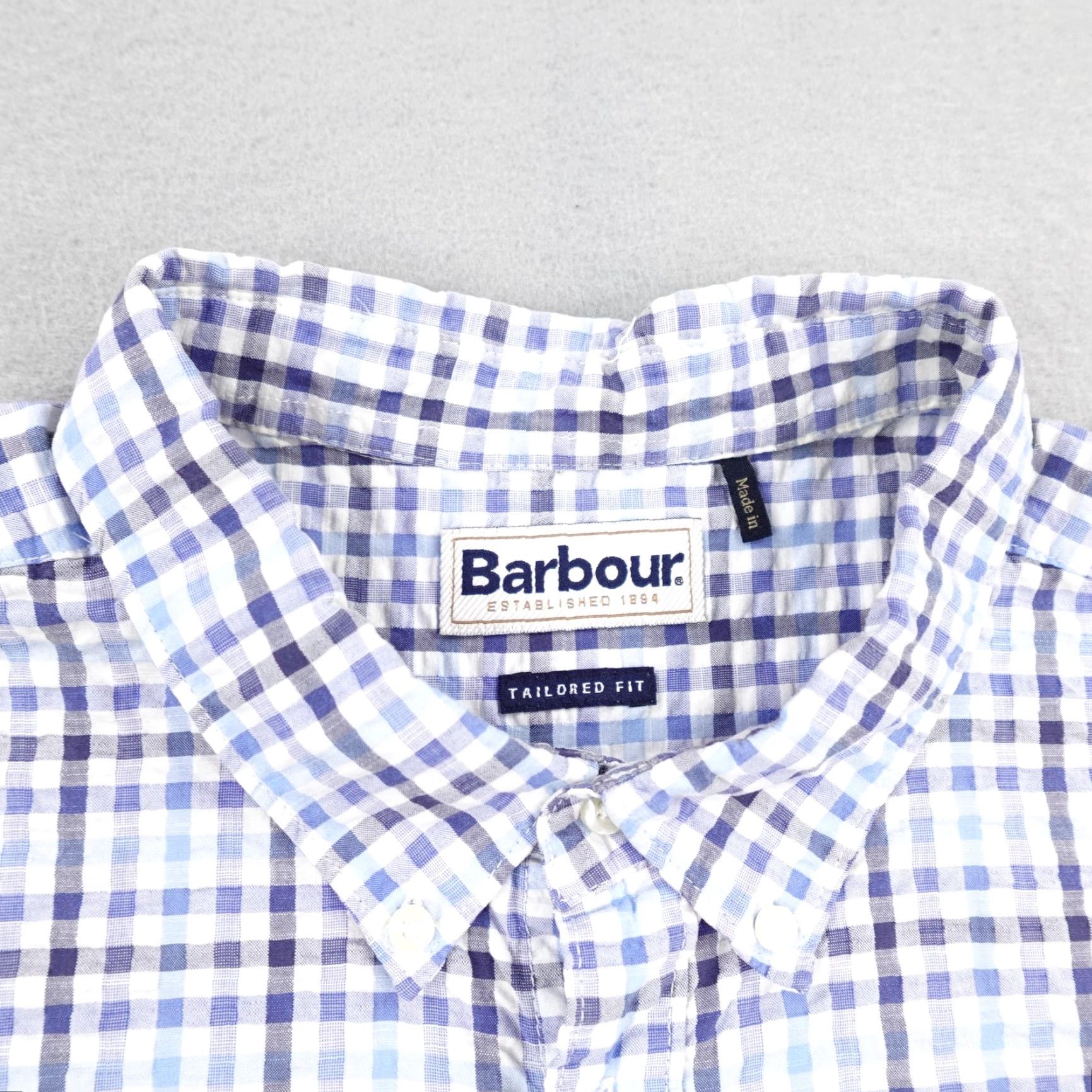 Barbour Barbour Shirt Men 2XL Blue White Seersucker Gingham Plaid Button Up Tailored Fit Size US XXL / EU 58 / 5 - 2 Thumbnail