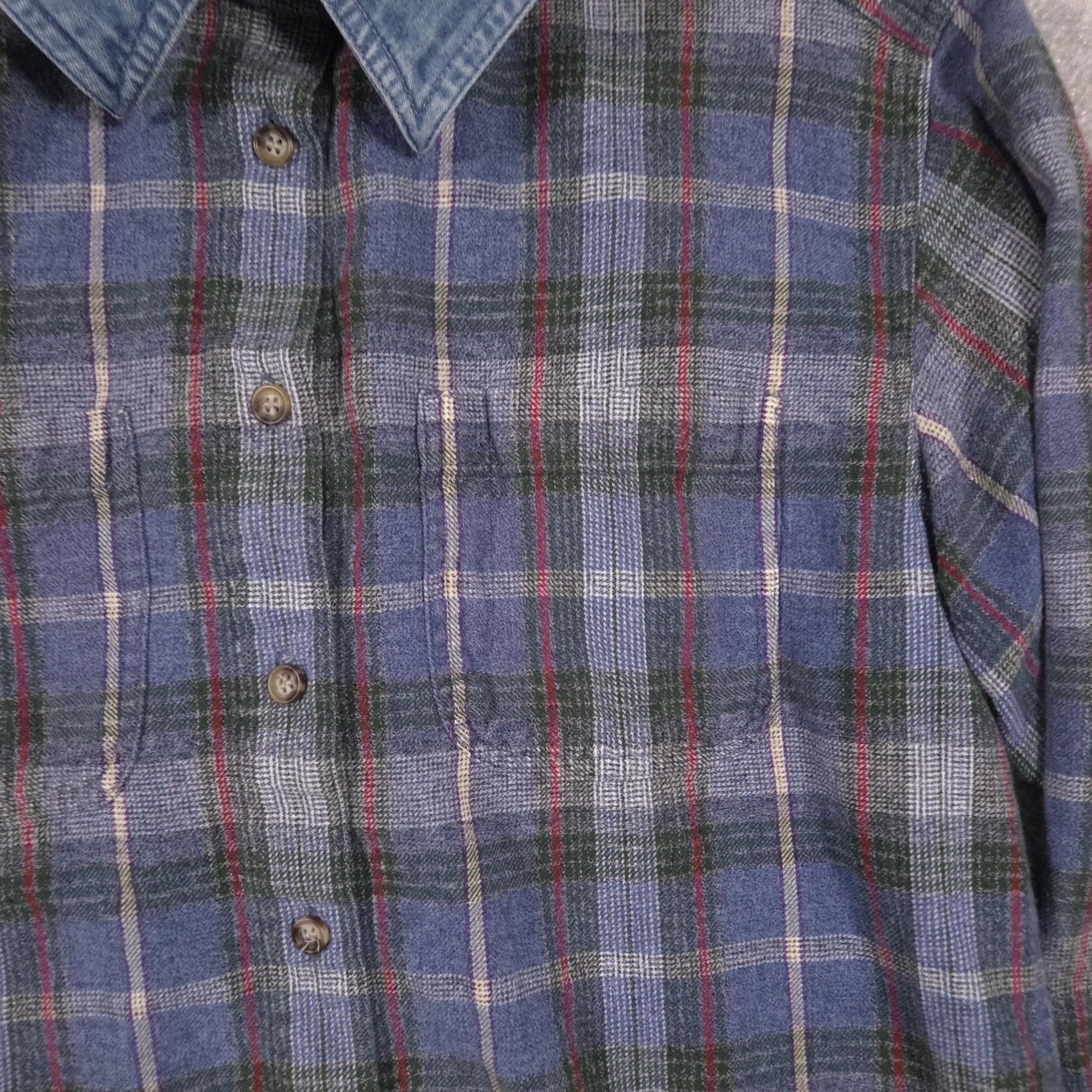 Denime Cabin Creek Shirt Womens Small Blue Plaid Denim Collar Button Front Flannel Top Size S / US 4 / IT 40 - 4 Thumbnail