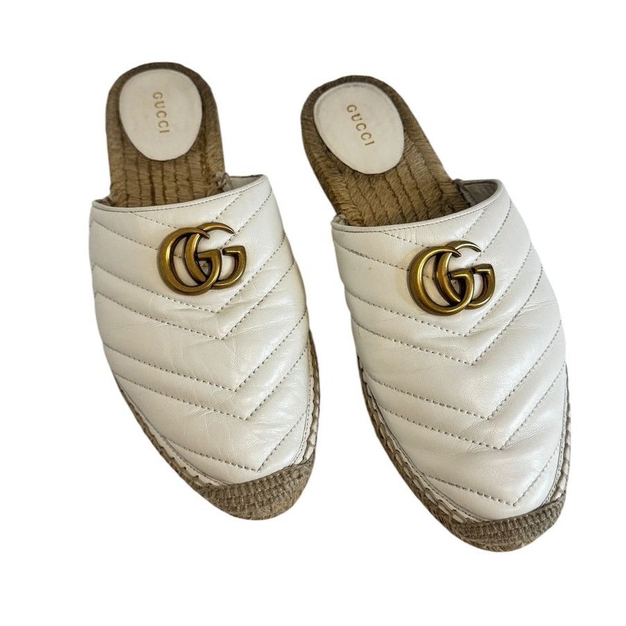 Gucci Gucci GG Marmont Matelassé White Leather Espadrille Mules 39 Size US 9 / IT 39 - 7 Thumbnail