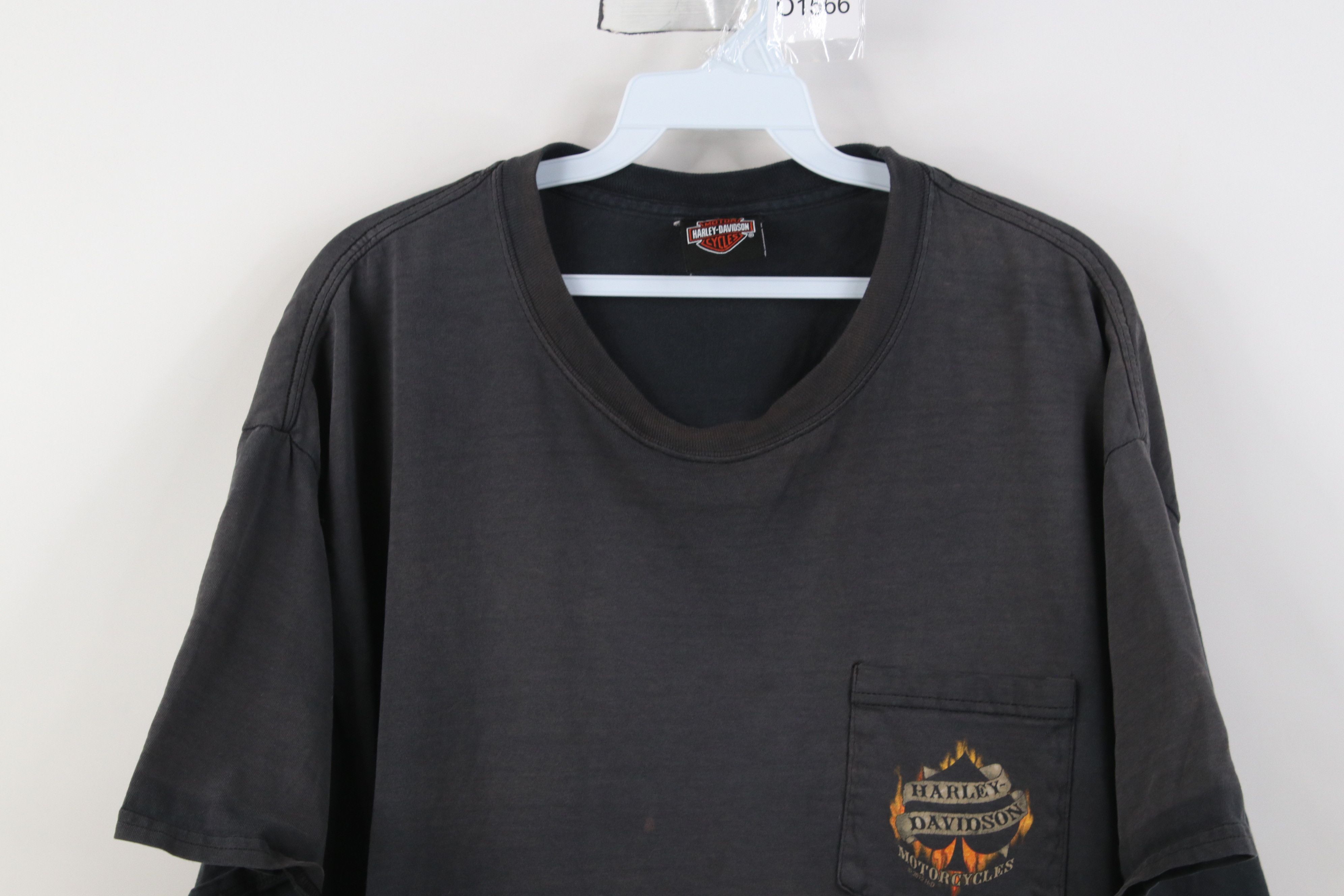Harley Davidson Vintage Y2K Harley Davidson Spade Fire Flames Pocket T-Shirt Size US XL / EU 56 / 4 - 2 Thumbnail