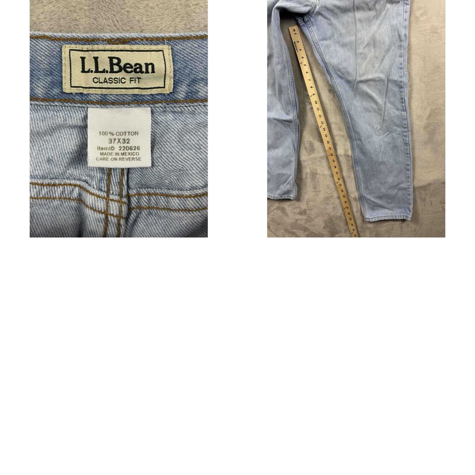 Denime LL Bean Jeans Mens Classic Fit Straight Leg Light Wash Denim 37x32 Blue Cotton Denim Regular Inseam 32 Mens Jeans Size US 37 - 8 Thumbnail