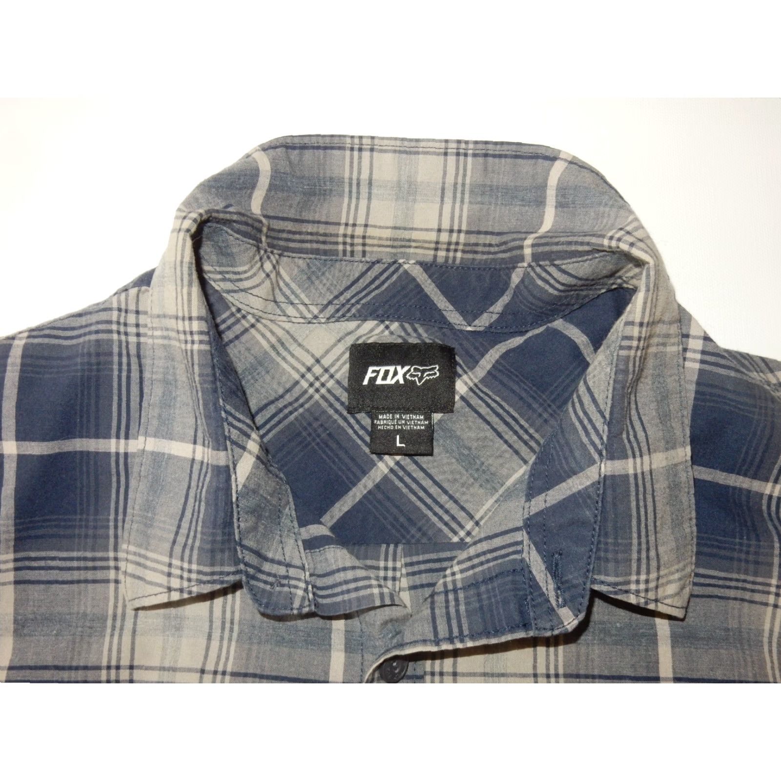 Fox Racing Fox Racing Button-Up Shirt Men L Plaid Short Sleeve Blue Cotton Blend Size US L / EU 52-54 / 3 - 3 Thumbnail