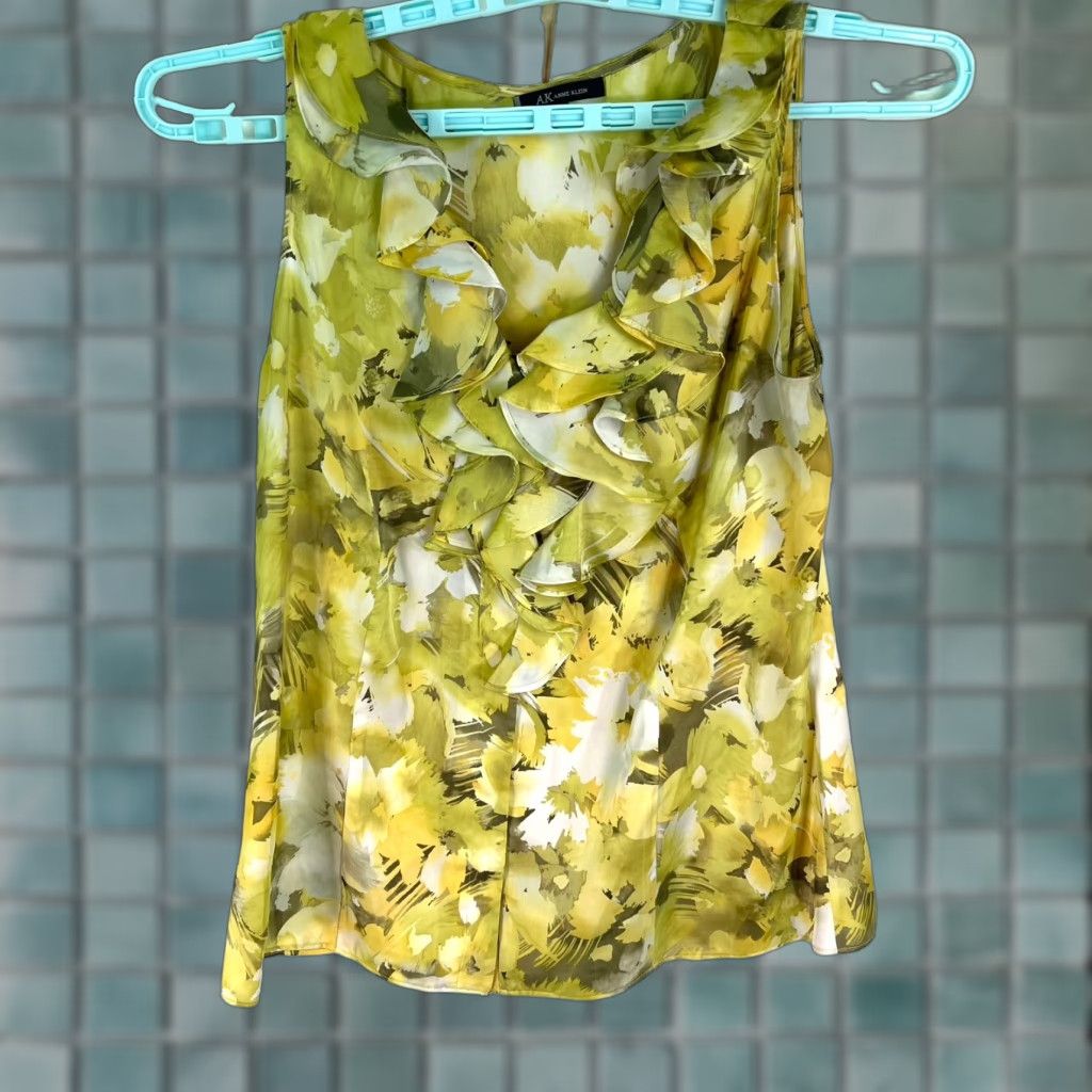 Anne Klein Anne Klein Tank Women’s M Sleeveless Ruffle Multicolor Floral V-Neck Body Casual Workwear Top Size M / US 6-8 / IT 42-44 - 1 Thumbnail