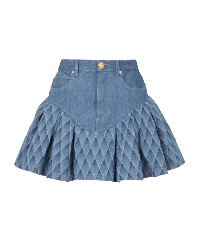 Balmain o1s1wg110825 Laser Grid Denim Short in Blue Size 28" / US 6 / IT 42 - 1 Thumbnail