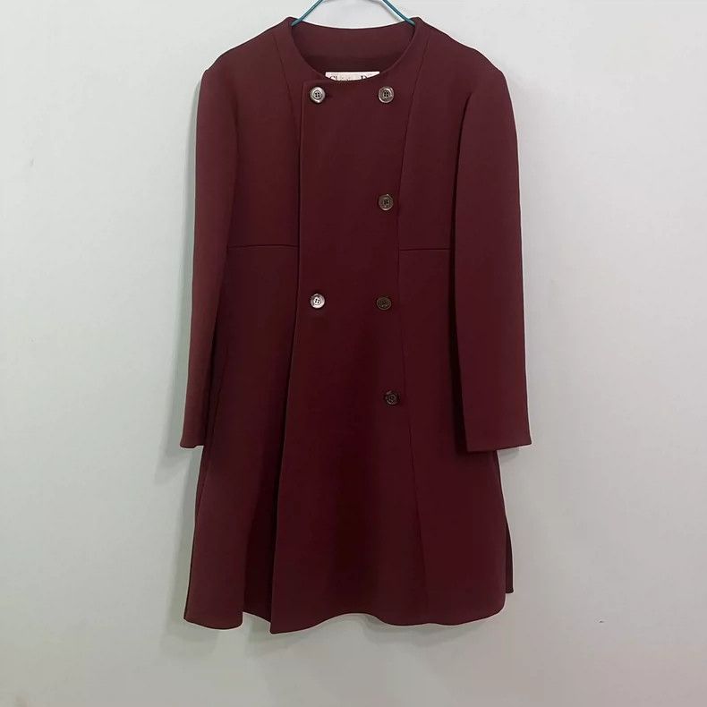 Dior Christian Dior Burgundy Wool Coat - dmc Size S / US 4 / IT 40 - 1 Thumbnail