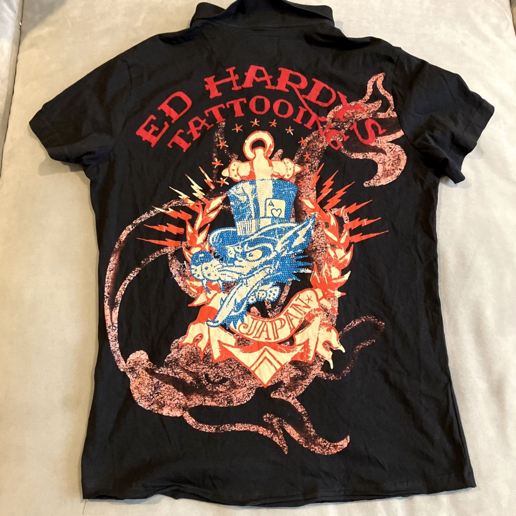 Ed Hardy Ed Hardy SICK! Rhinestone Graphic Black Golf Polo L Mens Polo Size US L / EU 52-54 / 3 - 6 Thumbnail