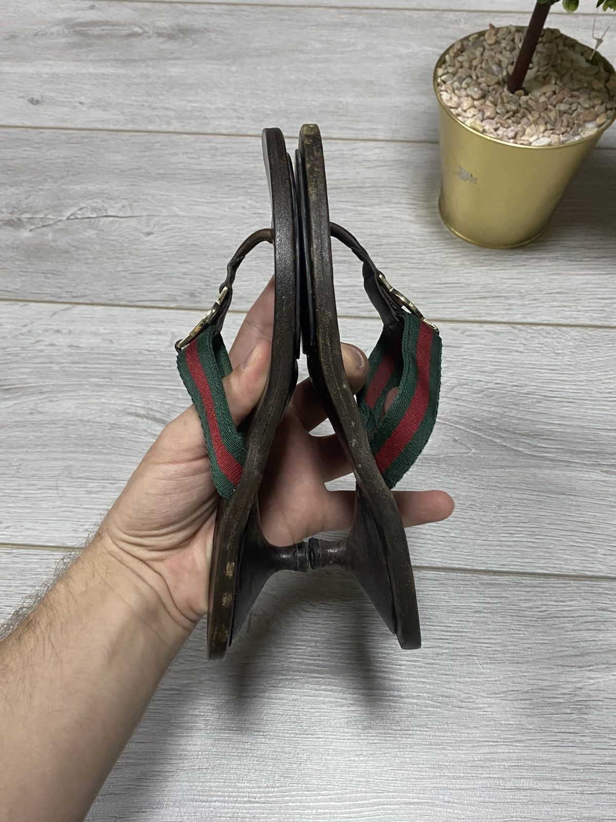 Gucci × Vintage Gucci web GG big logo heels wood flip-flops flats red green Size US 5 / IT 35 - 8 Thumbnail