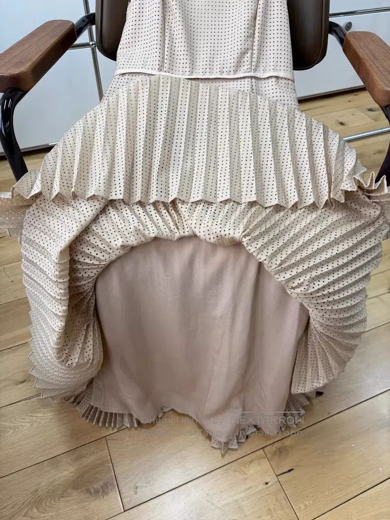 Fendi Fendi Khaki Floral Beaded Openwork Pleated Strapless Dress Size XS / US 0-2 / IT 36-38 - 4 Thumbnail