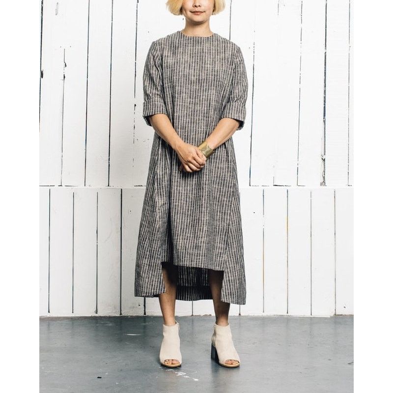 7115 by Szeki 7115 by Szeki Striped Square Hem Linen Blend midi Dress XS Size XS / US 0-2 / IT 36-38 - 1 Thumbnail