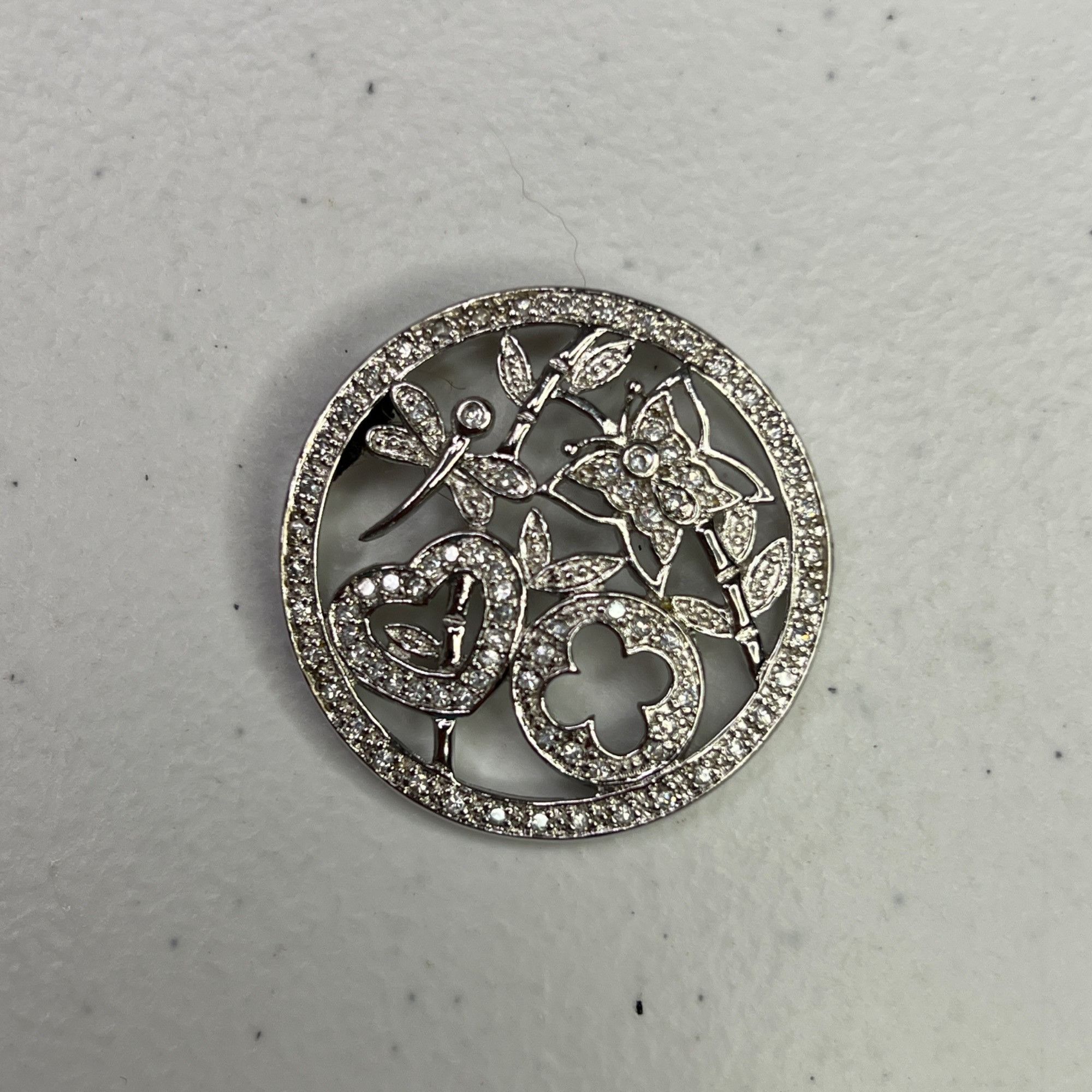Designer Round Silver Tone Cubic Zirconia Pendant With Floral Design Size ONE SIZE - 5 Thumbnail