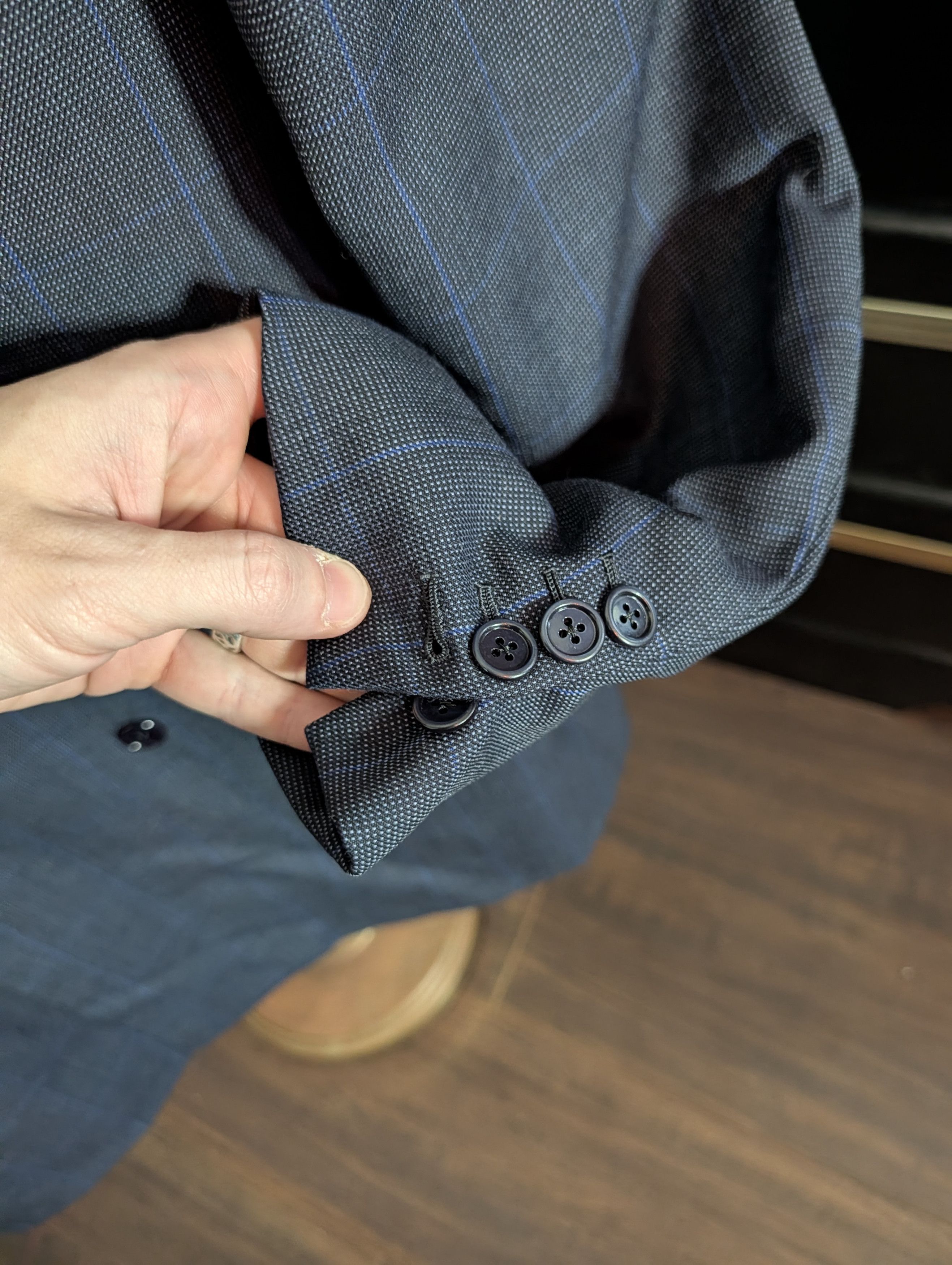 Bespoken NAURA Paris bespoke navy check double breasted jacket Size 44R - 6 Thumbnail