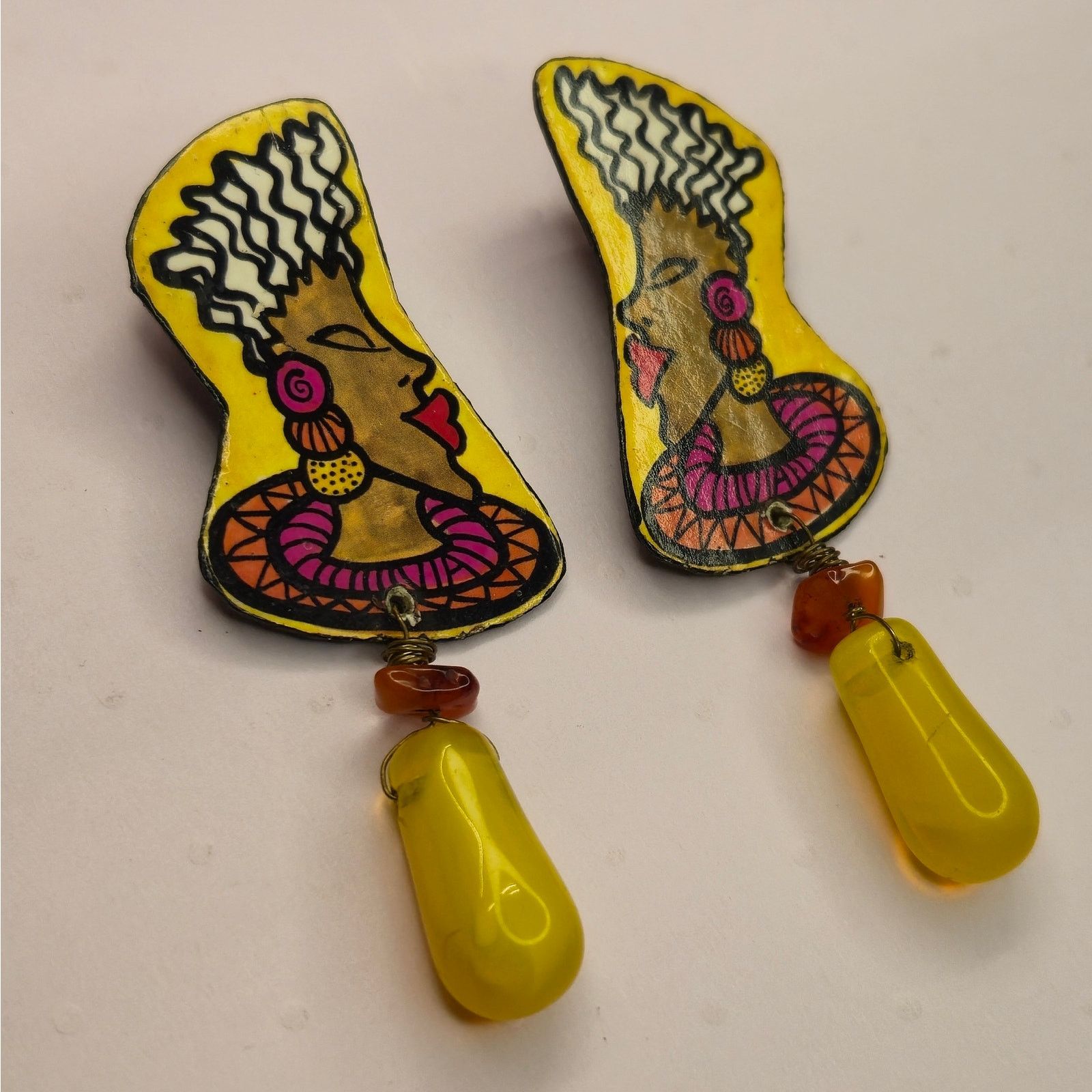 Vintage Vintage Afrocentric Hand Painted Earrings African Queen Glam Size ONE SIZE - 10 Thumbnail