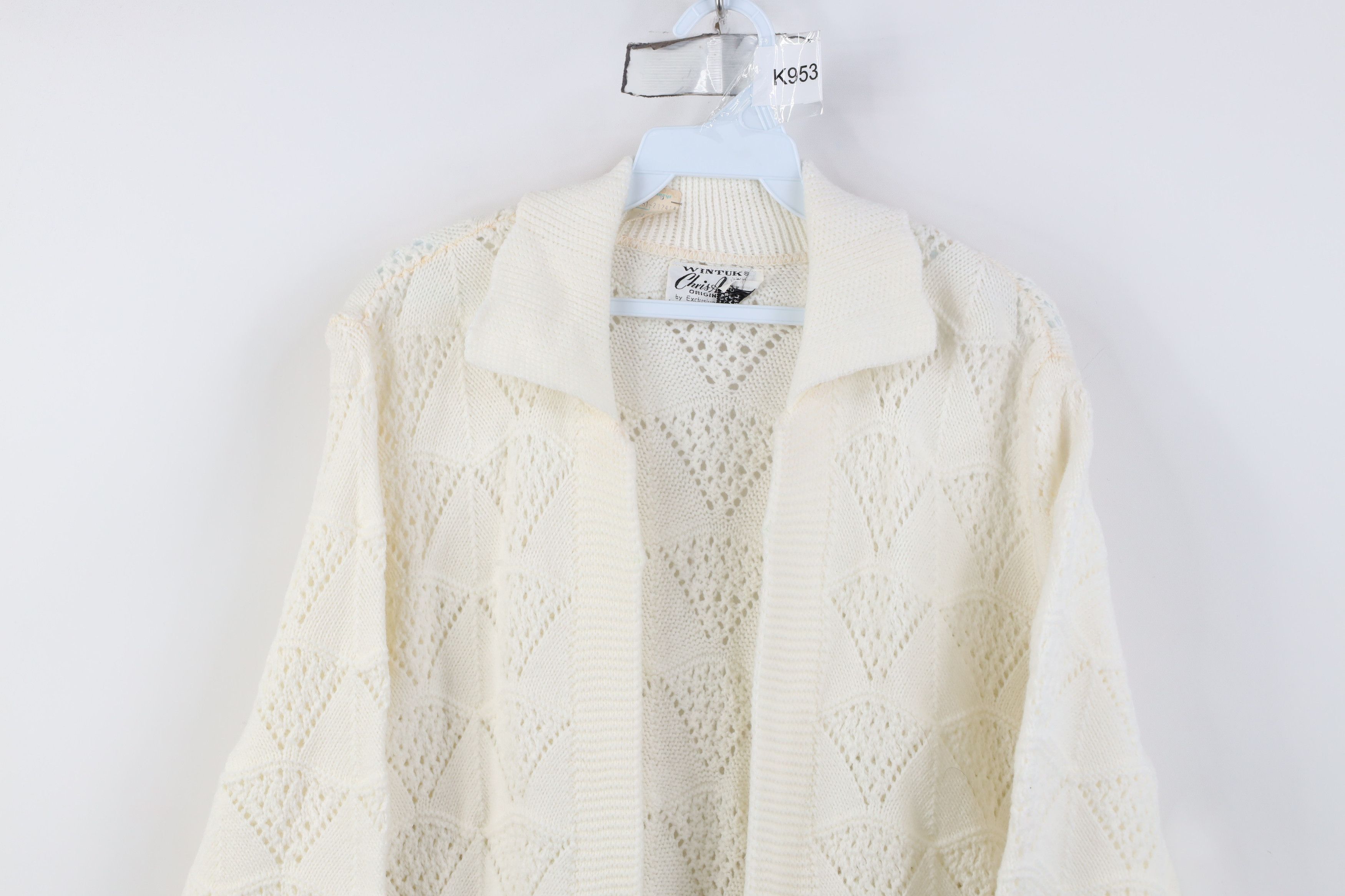 Vintage Deadstock Vintage 50s Collared Open Front Cardigan Sweater Size L / US 10 / IT 46 - 2 Thumbnail