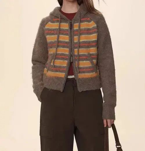 Japanese Brand Retro contrast striped knitted cardigan sweater Size S / US 4 / IT 40 - 1 Thumbnail