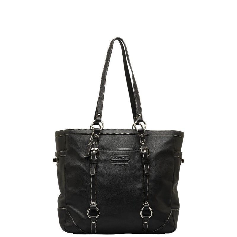 image of Coach Gallery East West Leather Tote Tote Bag Leather In Good Condition in Black, Women's