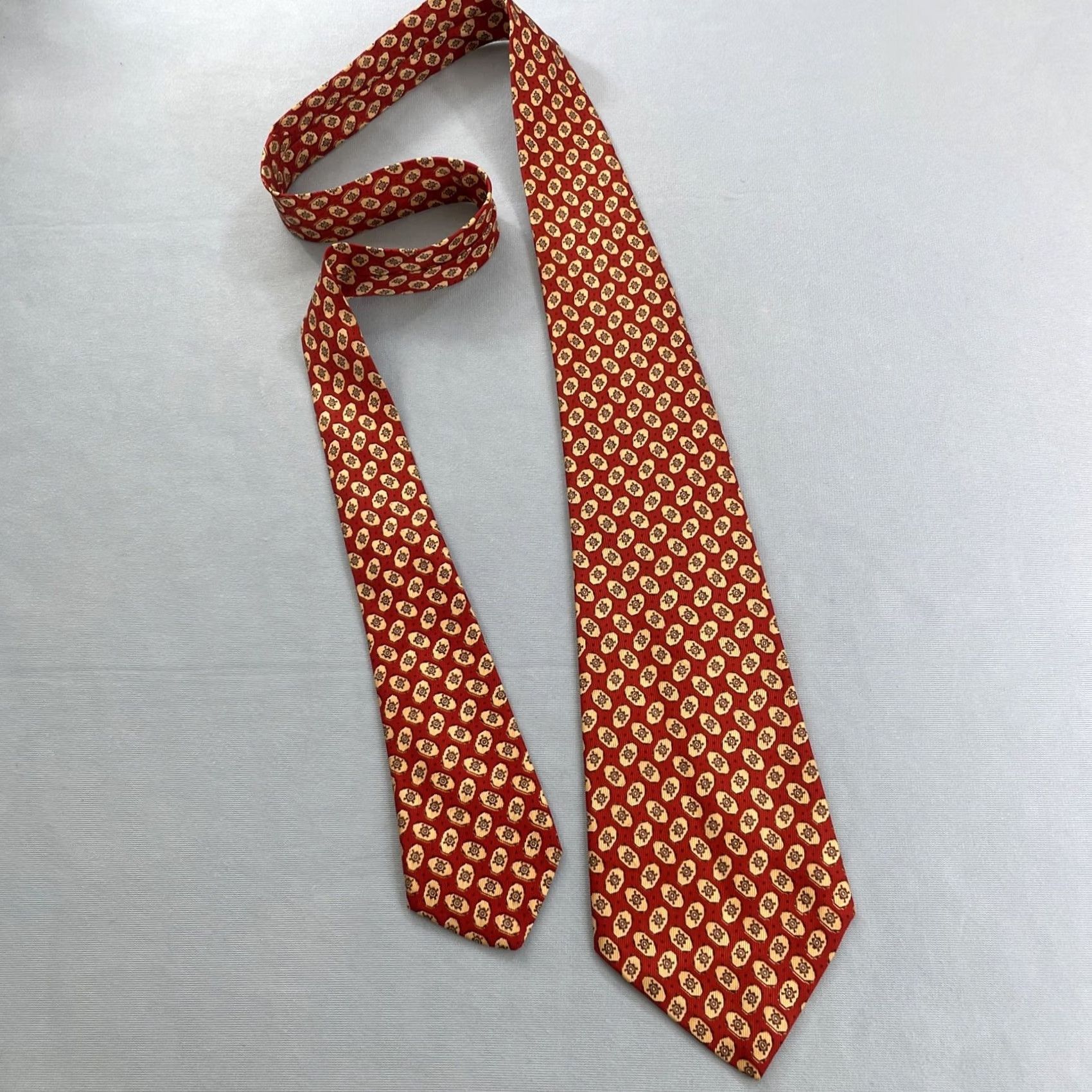 Arrow VINTAGE Arrow USA NeckTie Geometric Rockabilly Foulard Wide Swing Tie 4x50" Silk Rayon Red Orange Yellow One Size Men Tie Size ONE SIZE - 6 Thumbnail