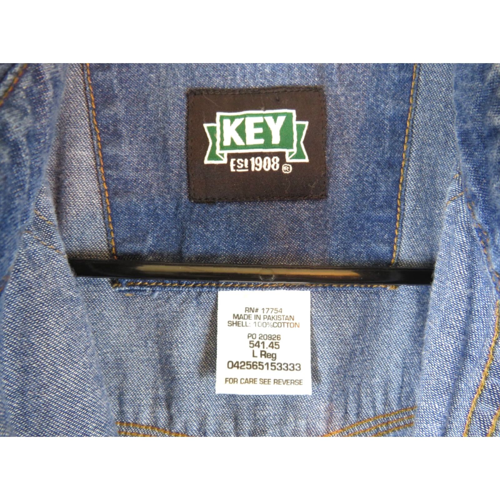 Vintage VINTAGE Key L Regular Denim western shirt Rockabilly Pearl snaps Western blue 3/4 Sleeve Mens Size US L / EU 52-54 / 3 - 6 Thumbnail