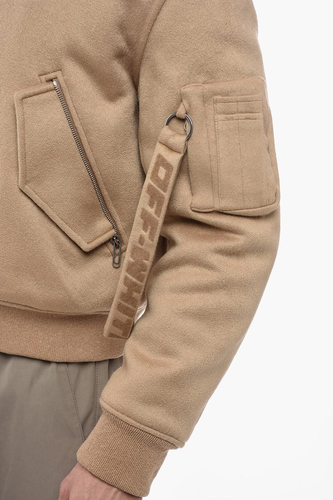 Off-White og1mm0426 Quote Cashmere Bomber Jacket in Beige Size US M / EU 48-50 / 2 - 3 Thumbnail