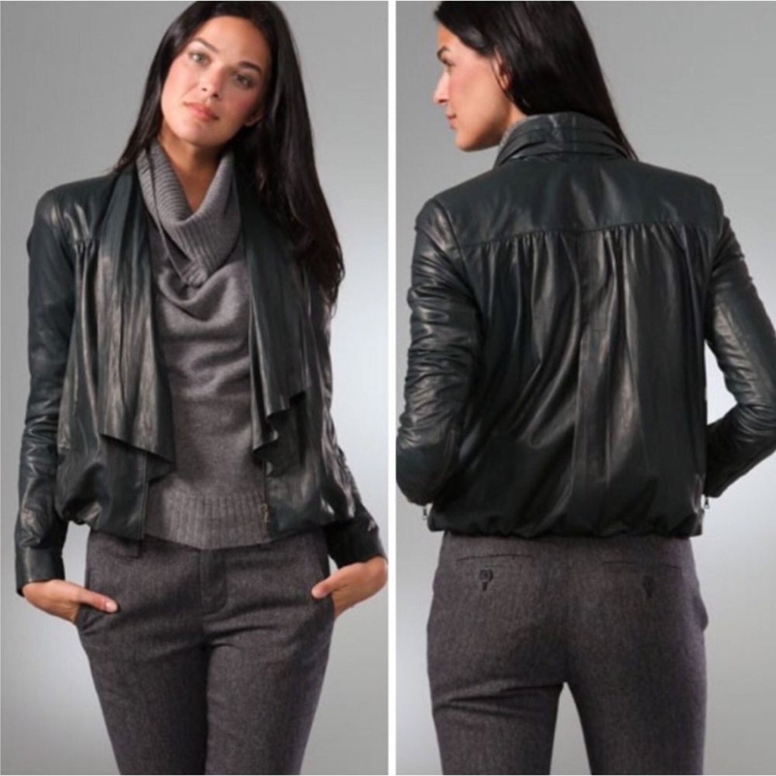 Diane von Furstenberg DVF Black Soft Leather Meringue Draped Moto Jacket Size 2 Size XS / US 0-2 / IT 36-38 - 1 Thumbnail