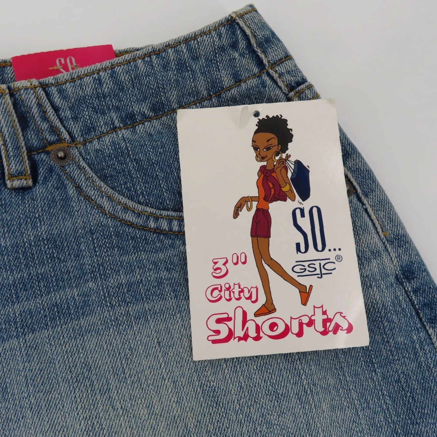 Denime VINTAGE SO Juniors 11 3in Inseam City No Waist Blue Denim Jean Shorts Y2K All Cotton NEW Size 32" / US 10 / IT 46 - 3 Thumbnail