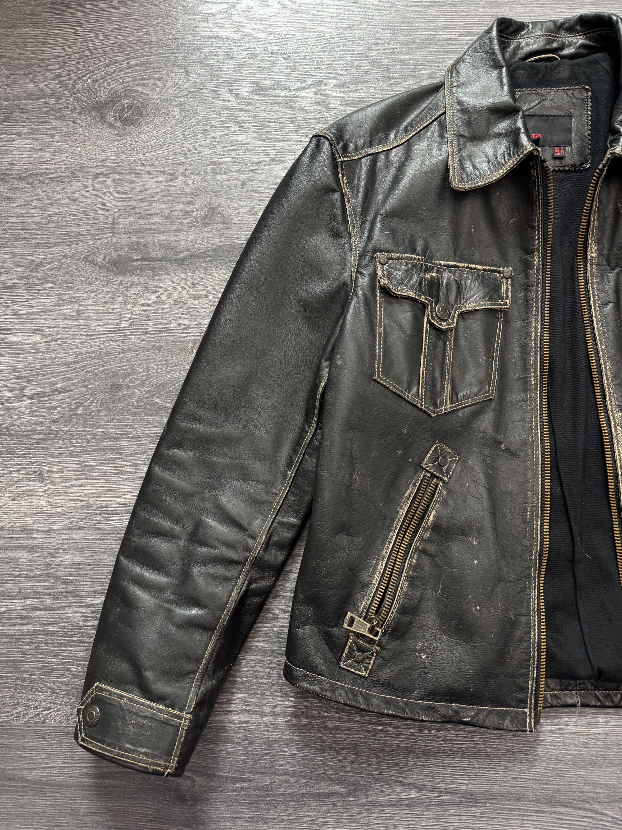 Vintage Zara Distressed Leather Cropped Jacket