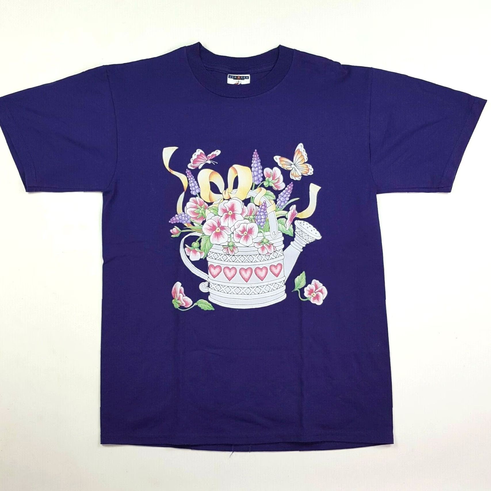 Jerzees VINTAGE JERZEES T-Shirt Men Flower Garden Butterfly Nature Puff Print 90s Retro Purple M Size US M / EU 48-50 / 2 - 2 Thumbnail
